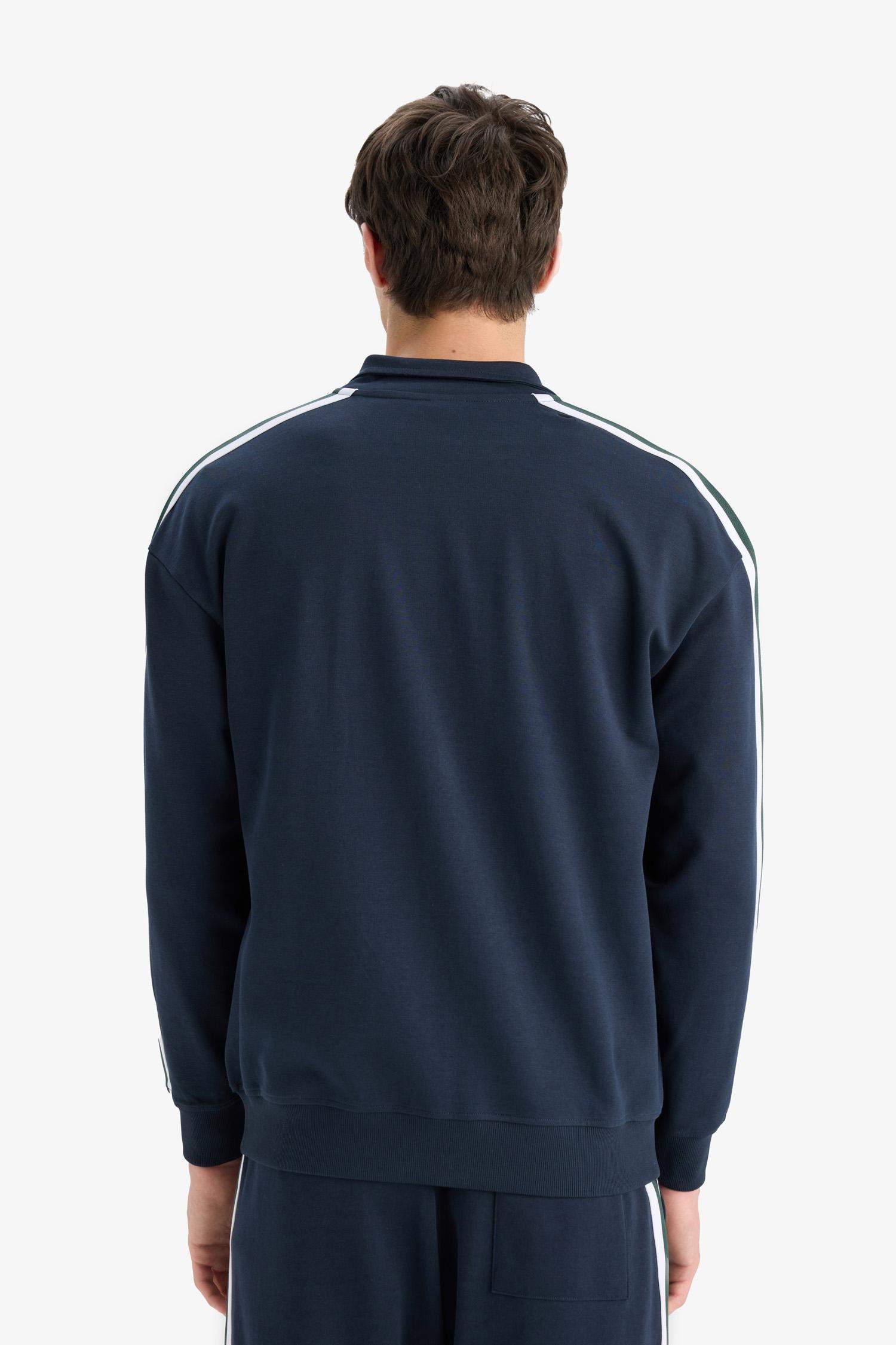 Boxy Fit Dik Yaka Baskılı Fermuarlı Sweatshirt