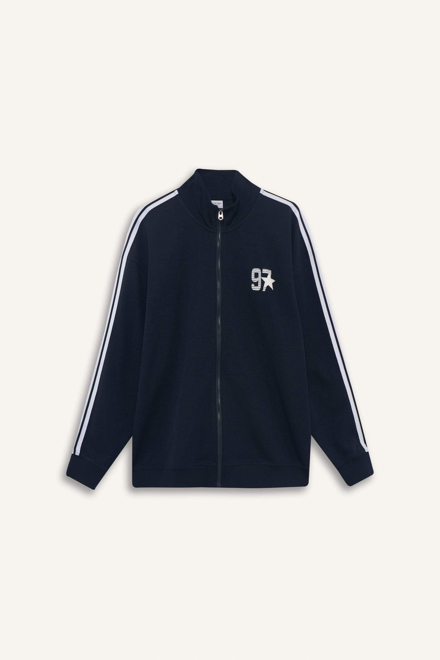 Boxy Fit Dik Yaka Baskılı Fermuarlı Sweatshirt