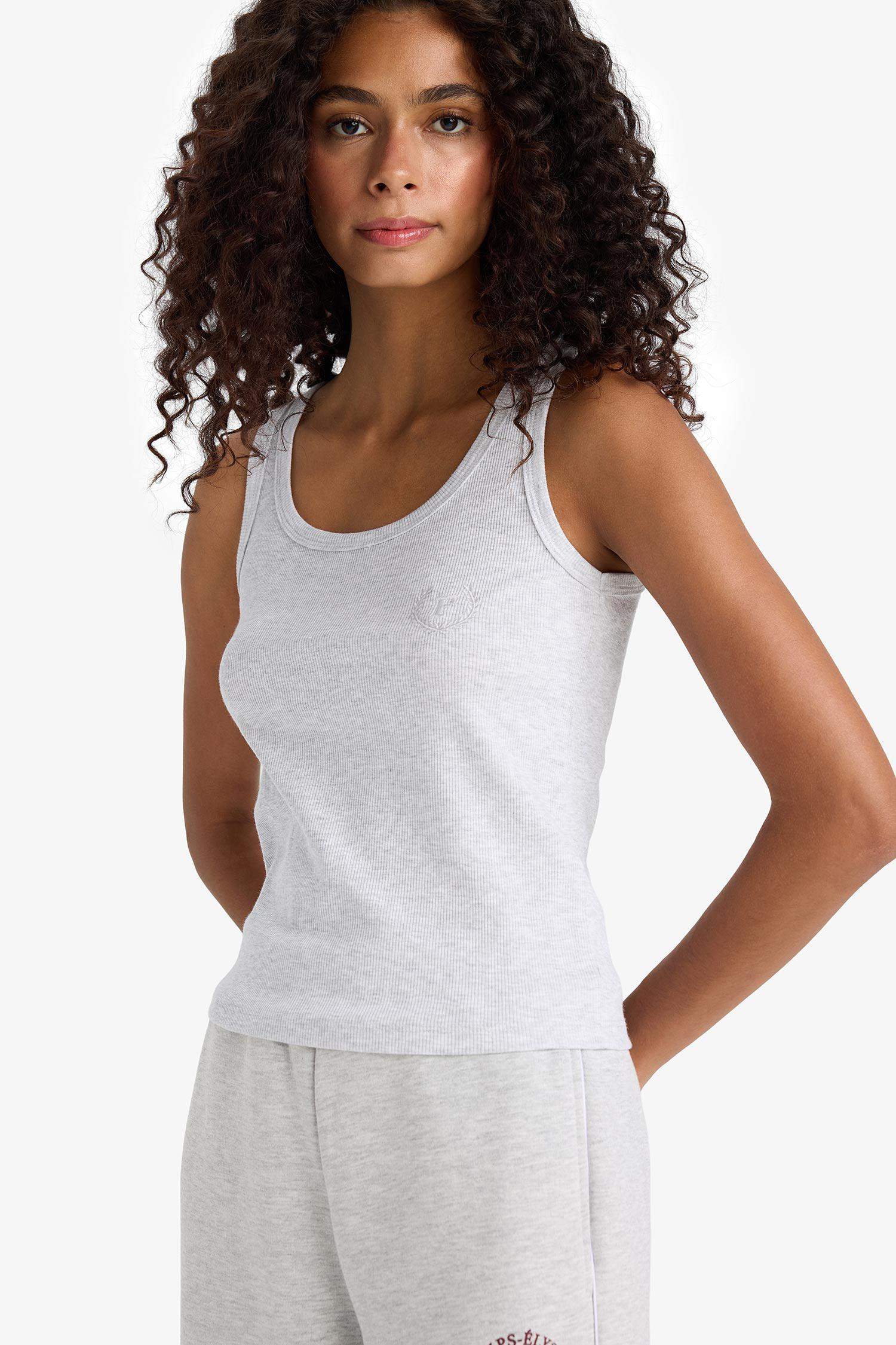 Regular Fit Yuvarlak Yaka Kolsuz Ribana Pijama Üstü-Fall in Love