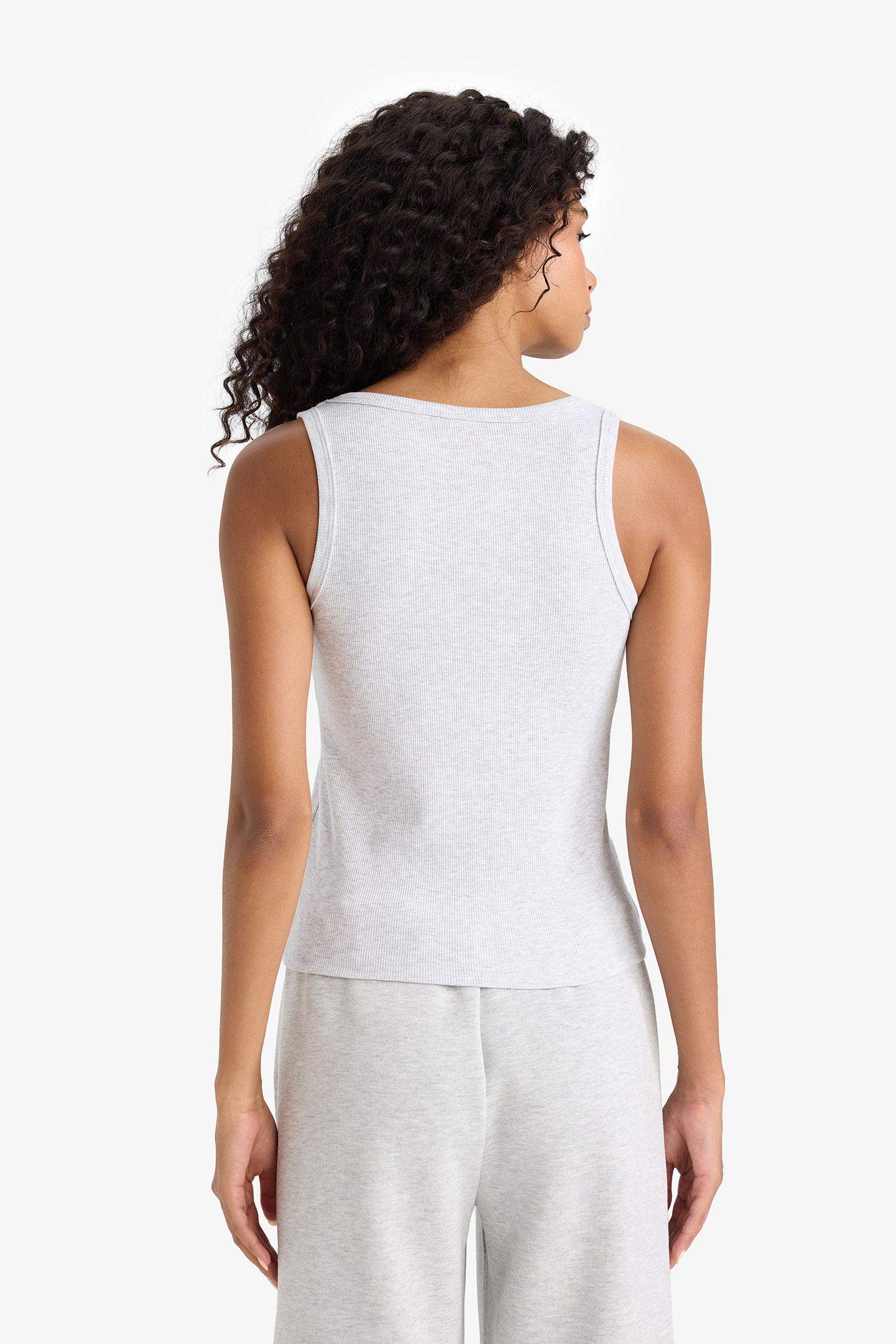 Regular Fit Yuvarlak Yaka Kolsuz Ribana Pijama Üstü-Fall in Love