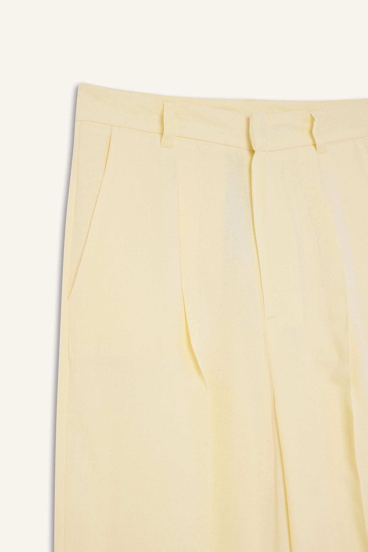 سروال من كتان قصة مستقيمة بخصر عالي