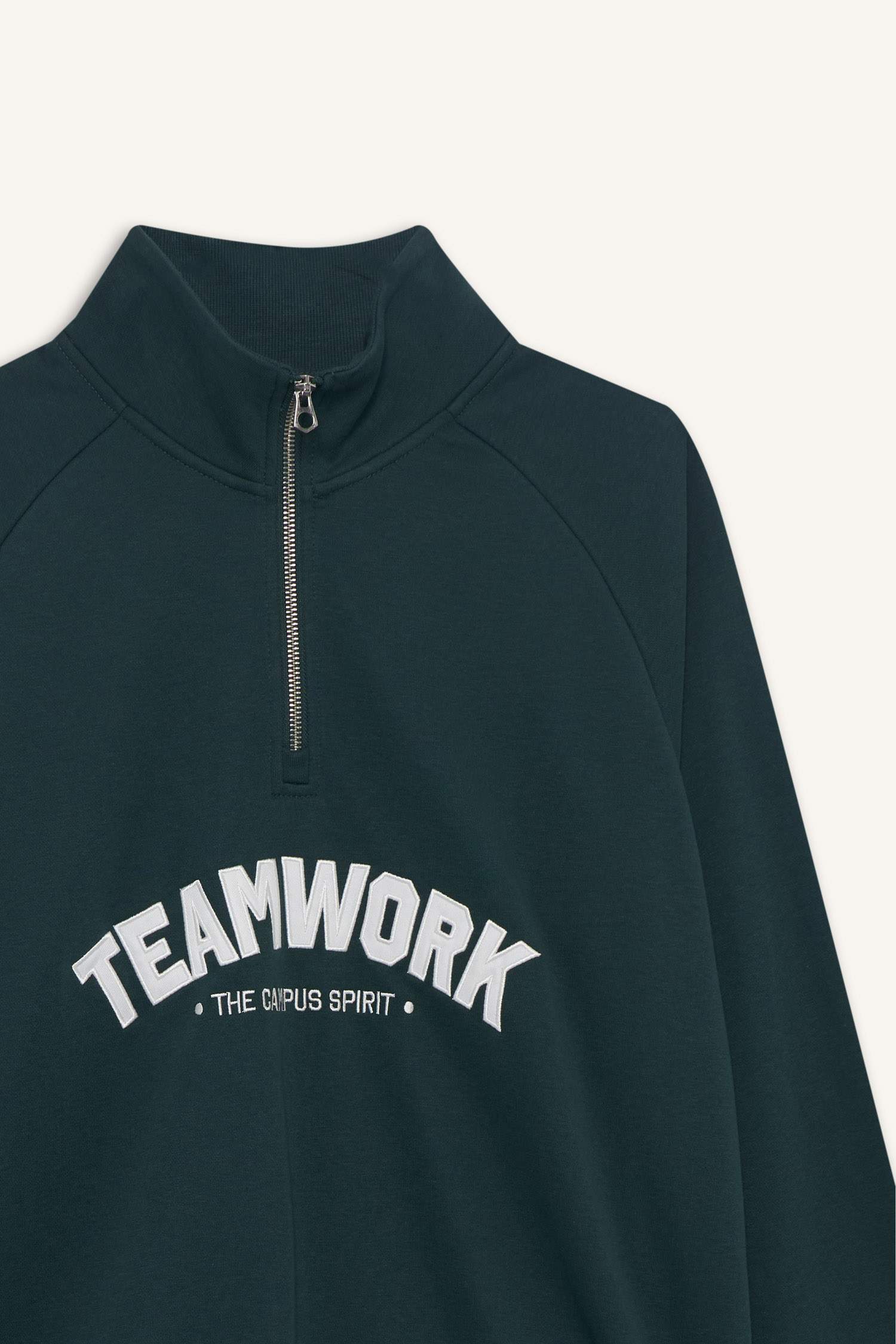 Sweatshirt Boxy imprimé à col montant demi-zip