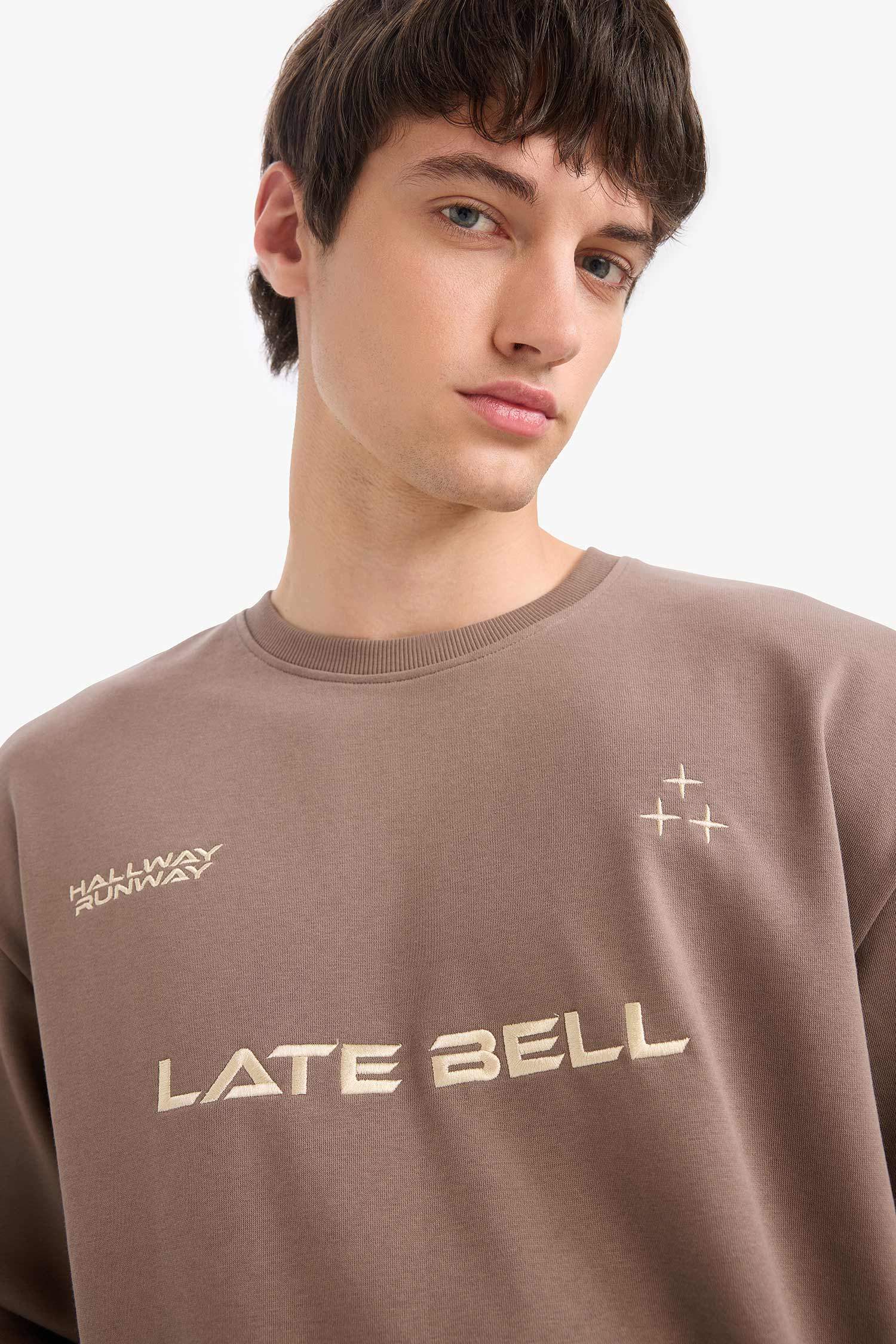 Свободный свитшот с круглым вырезом и принтом