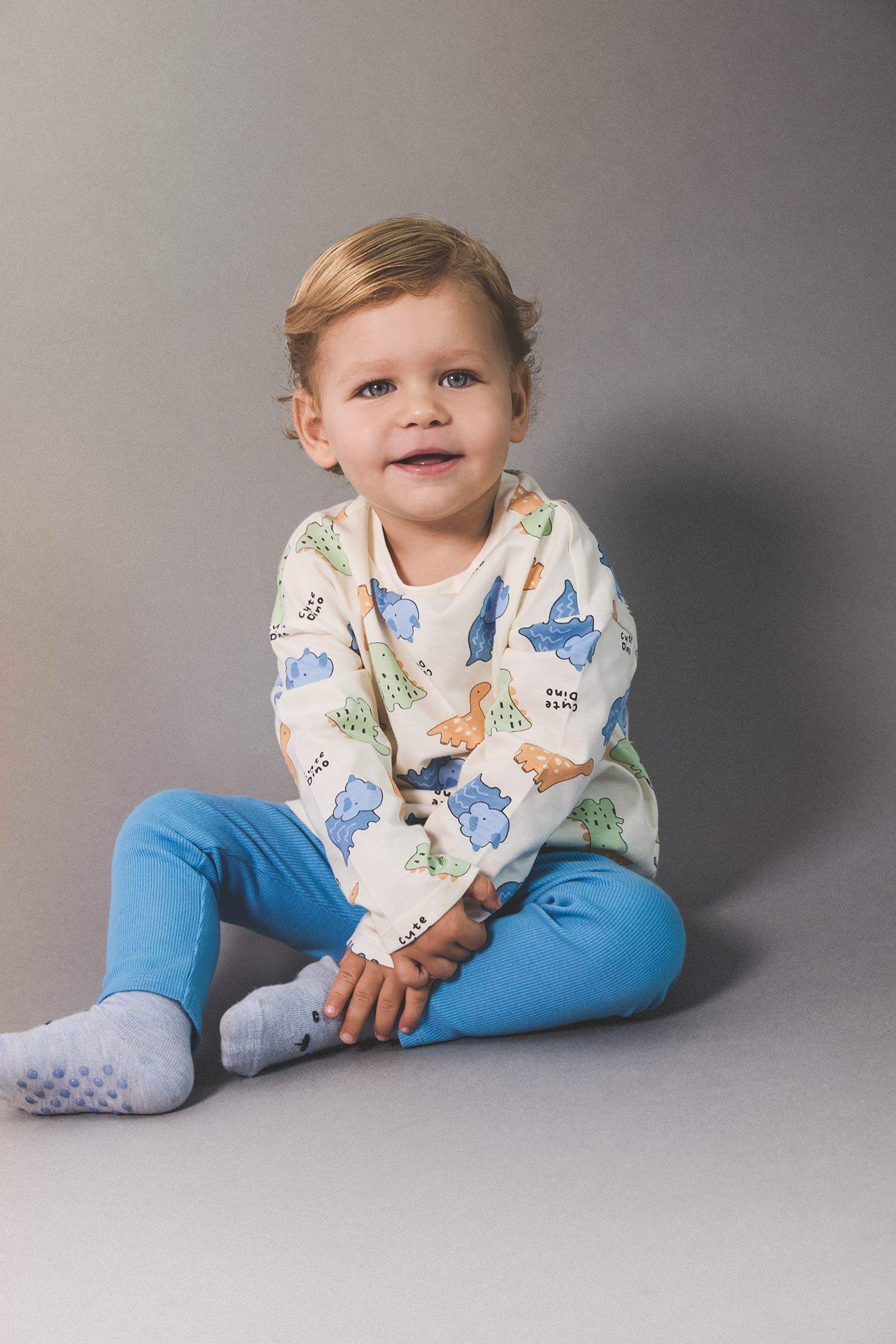 Erkek Bebek Yenidoğan Dinozor Baskılı Penye 2'li Uzun Kollu Tişört