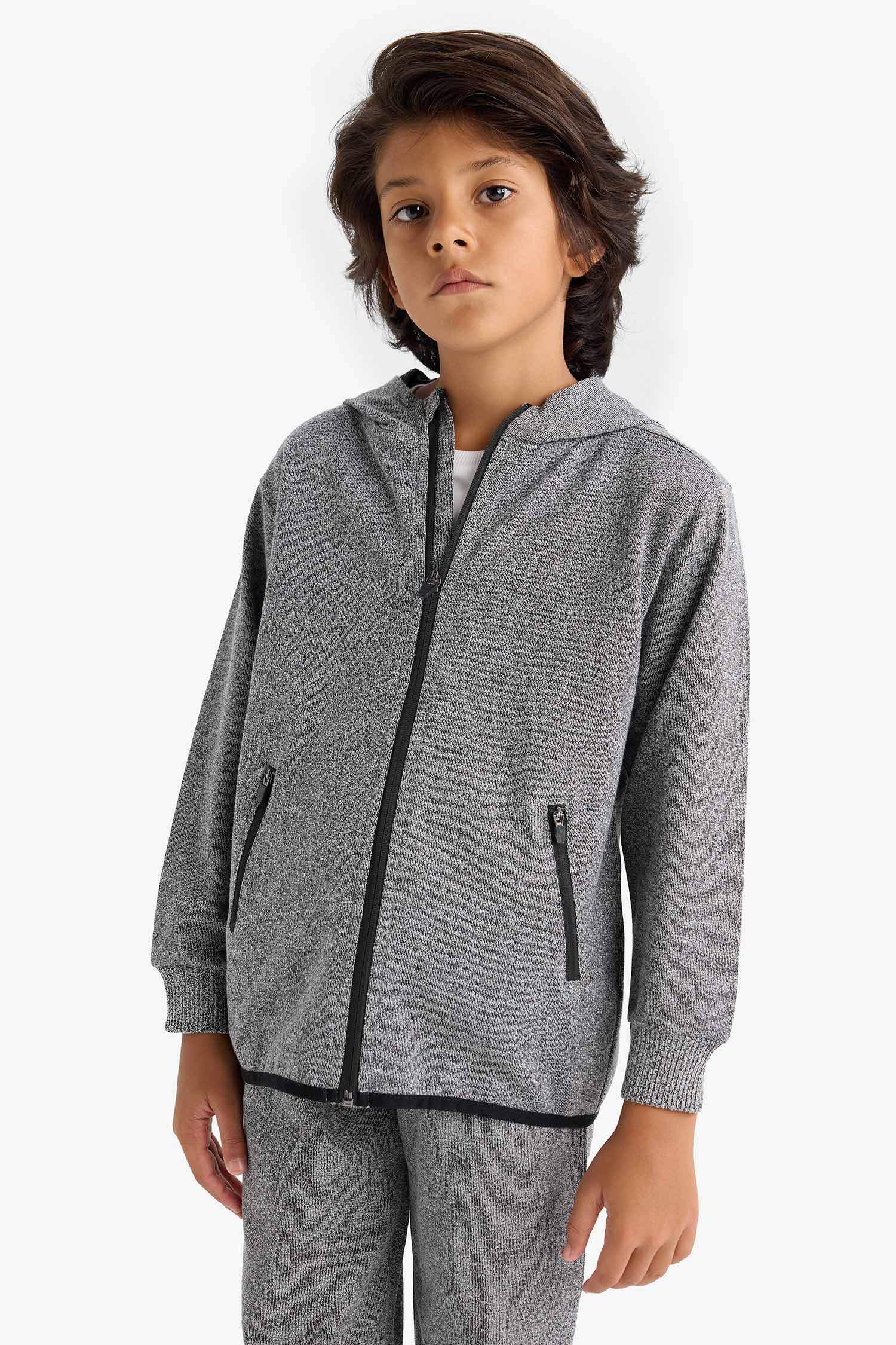 Boy Hooded Zippered Sweatshirt