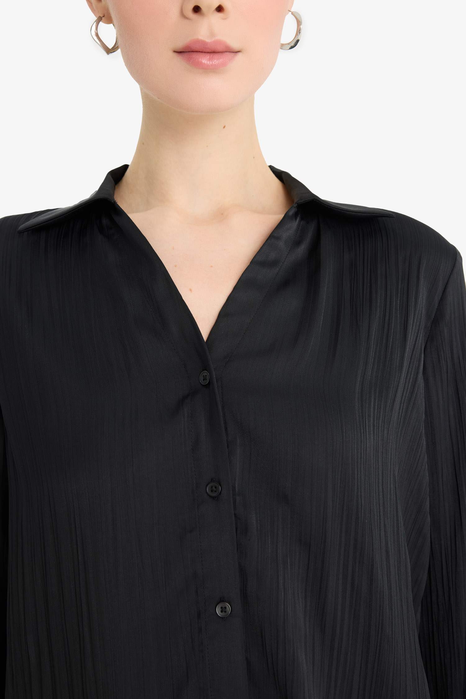 قميص كم طويل ستان قصة عادية بياقة قميص