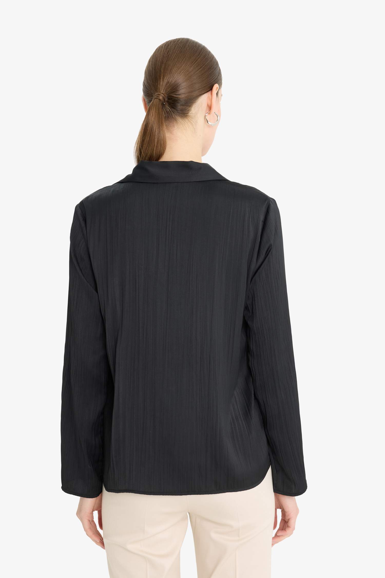 قميص كم طويل ستان قصة عادية بياقة قميص