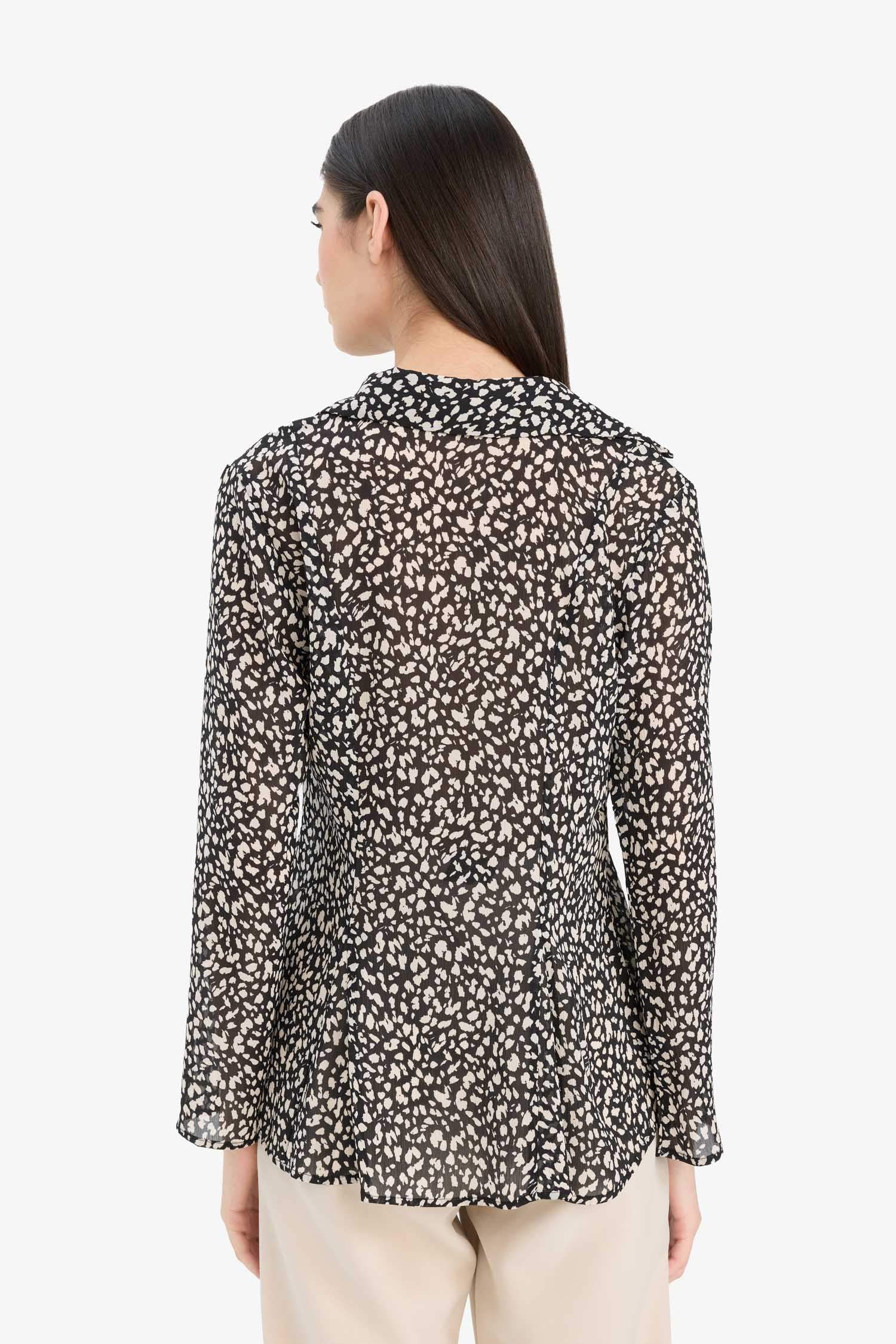 قميص كم طويل شيفون مطبوعة سليم فيت بياقة قميص