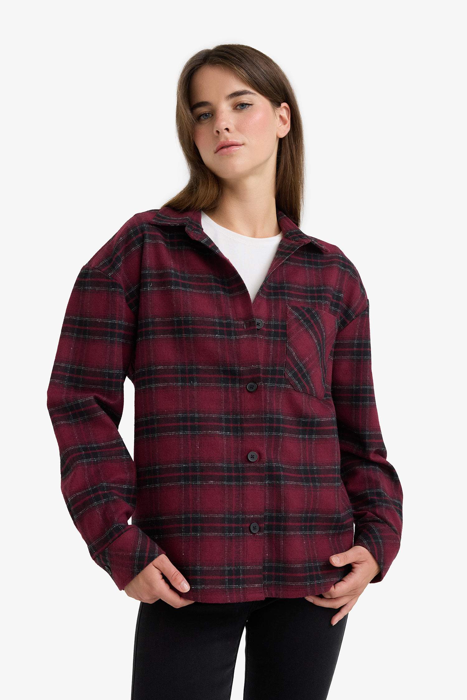 үлкен пішім чек Ұзын жеңді көйлек