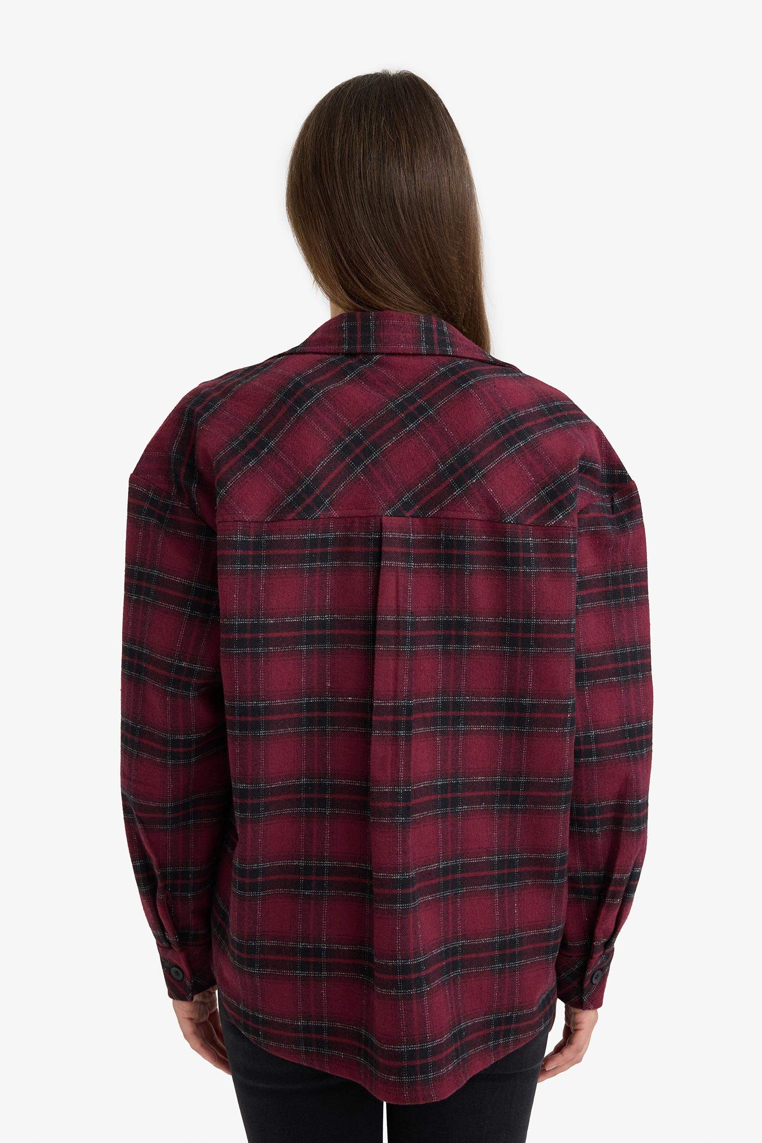 үлкен пішім чек Ұзын жеңді көйлек