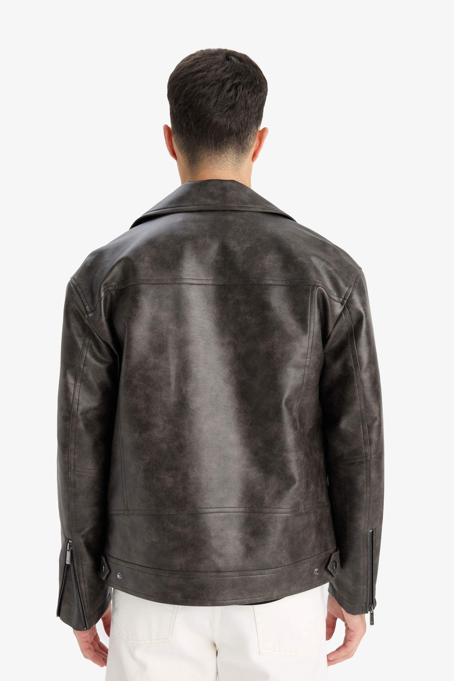 Su İtici Slim Fit Dar Kesim Polo Yaka Astarlı Fermuarlı Suni Deri Rüzgar Geçirmez Mevsimlik Mont