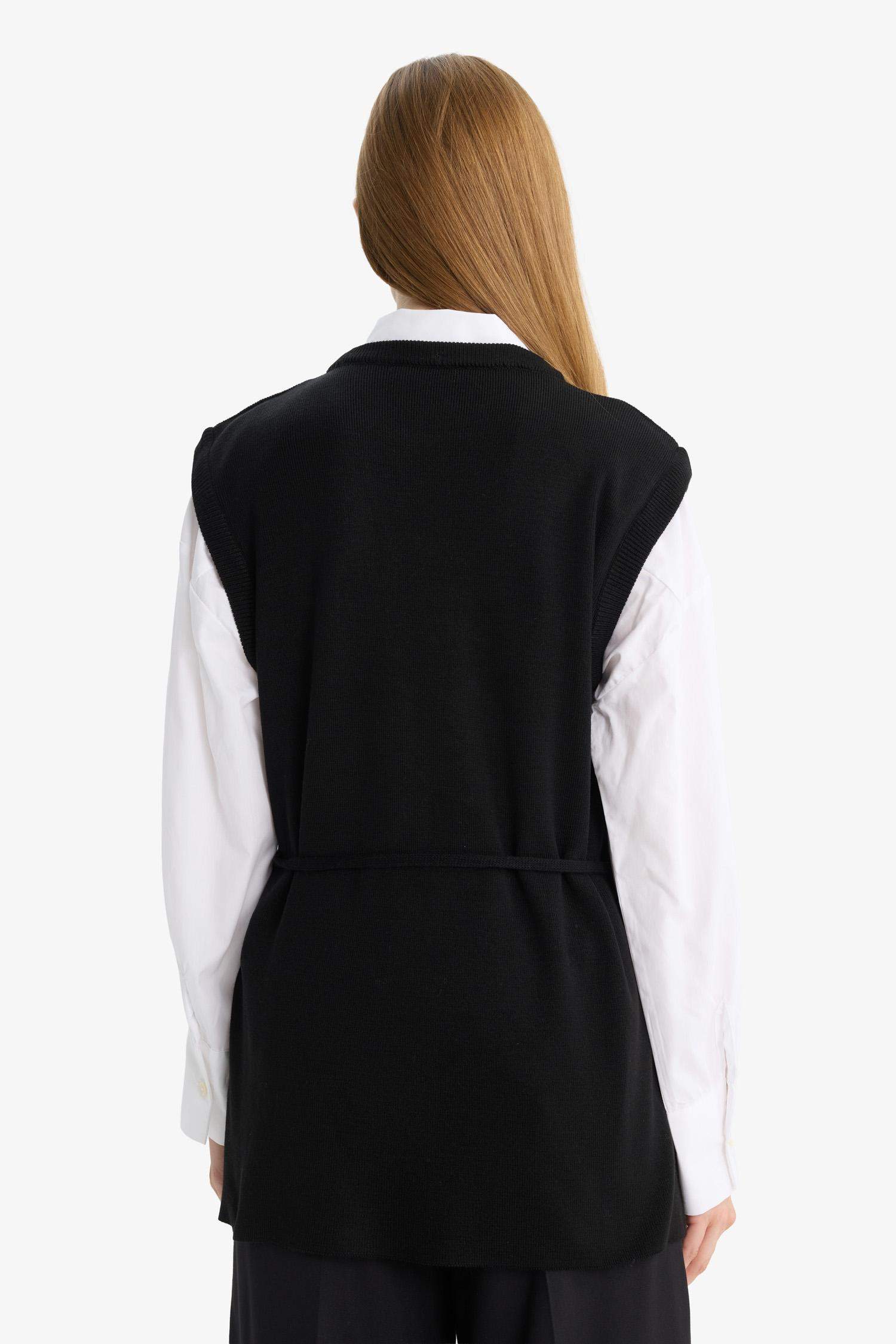 Bisiklet Yaka Kemer Detaylı Triko Süveter