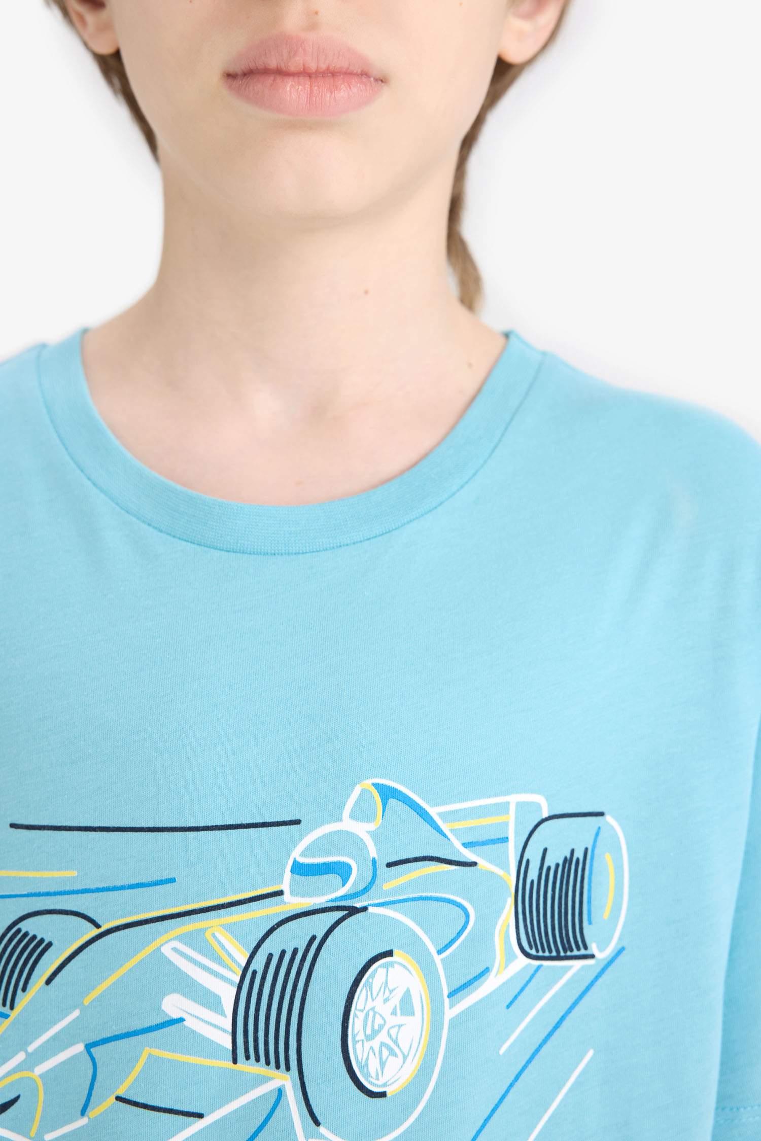 Erkek Çocuk Bisiklet Yaka Baskılı Kısa Kollu Tişört