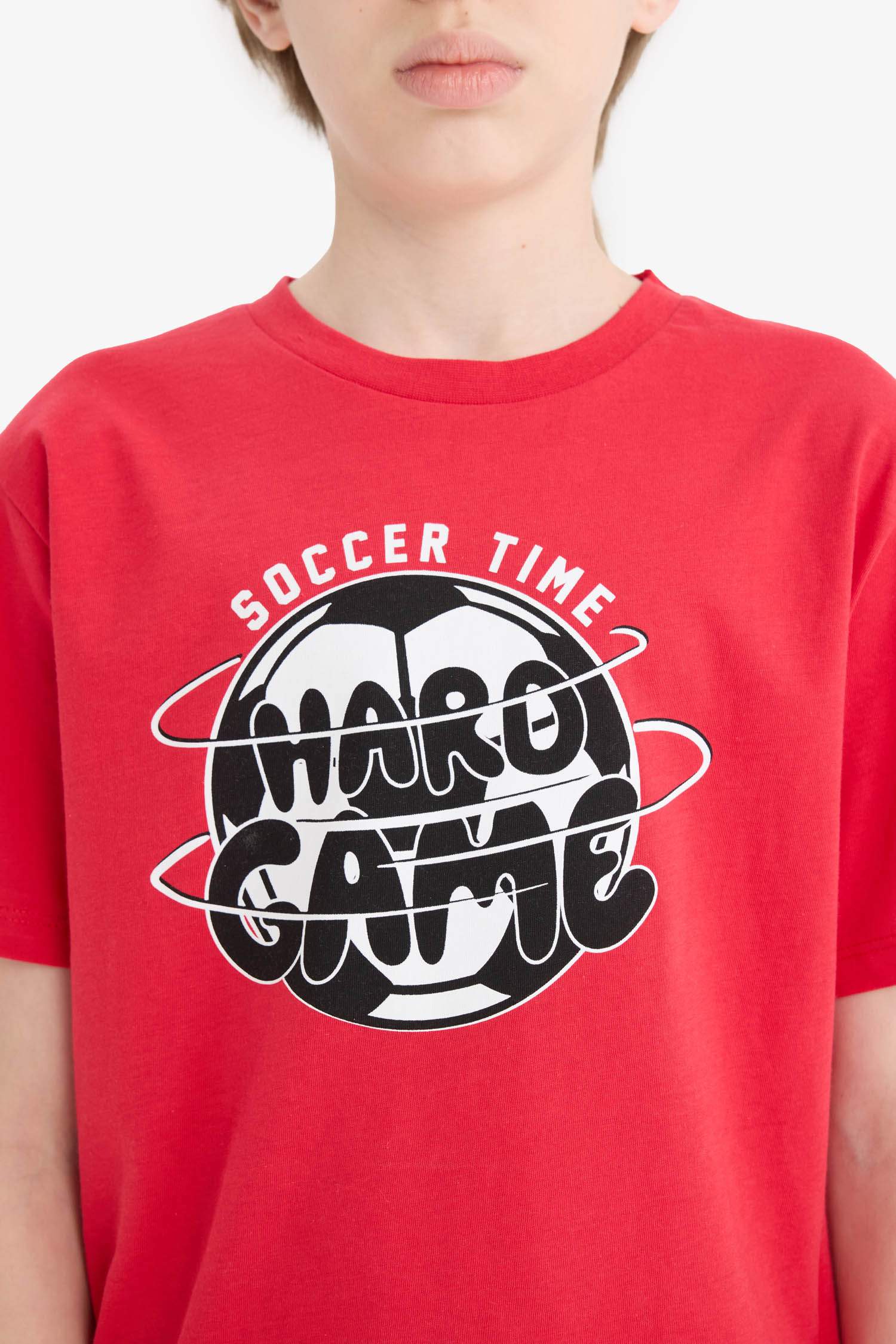 Erkek Çocuk Bisiklet Yaka Baskılı Kısa Kollu Tişört