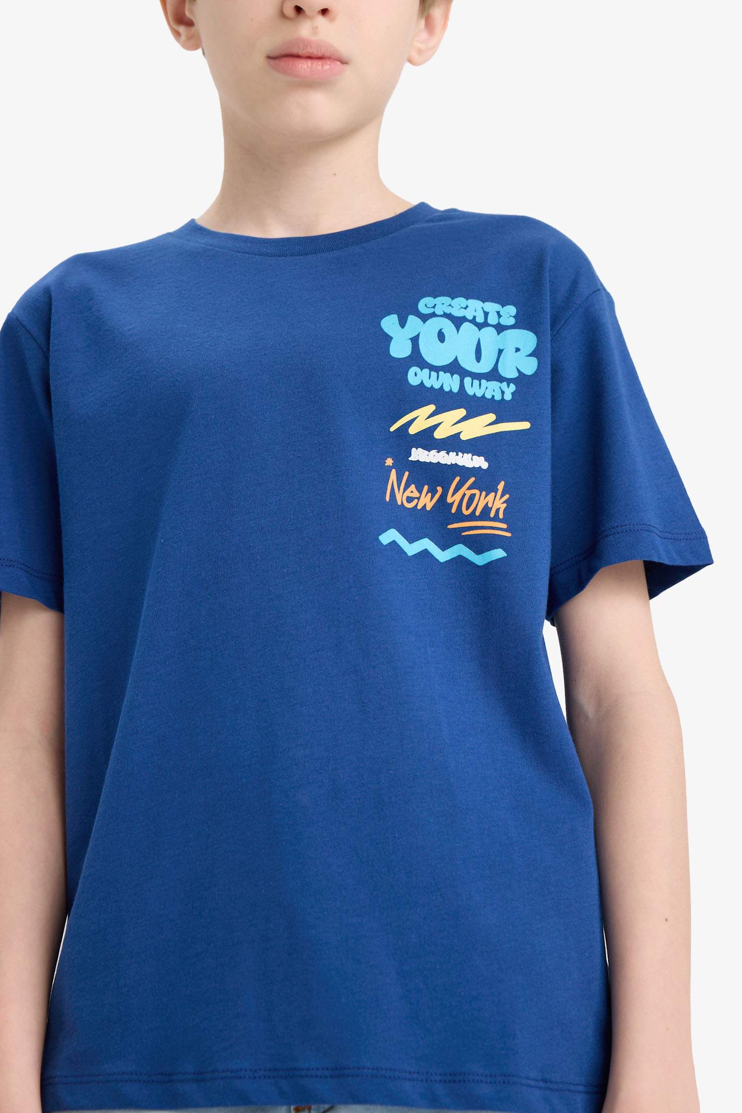 Erkek Çocuk Bisiklet Yaka Baskılı Kısa Kollu Tişört