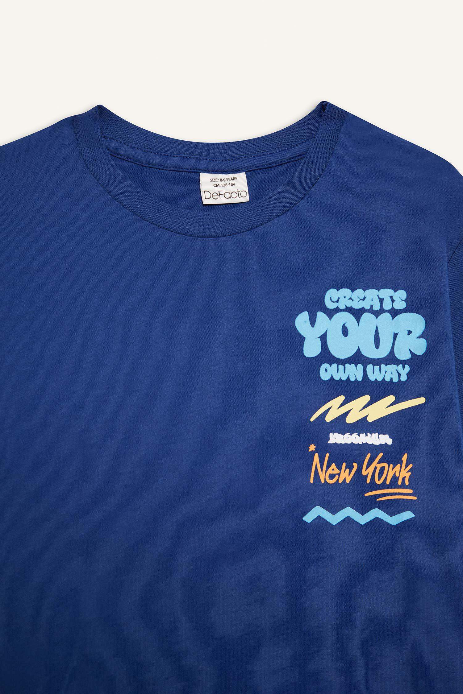 Erkek Çocuk Bisiklet Yaka Baskılı Kısa Kollu Tişört