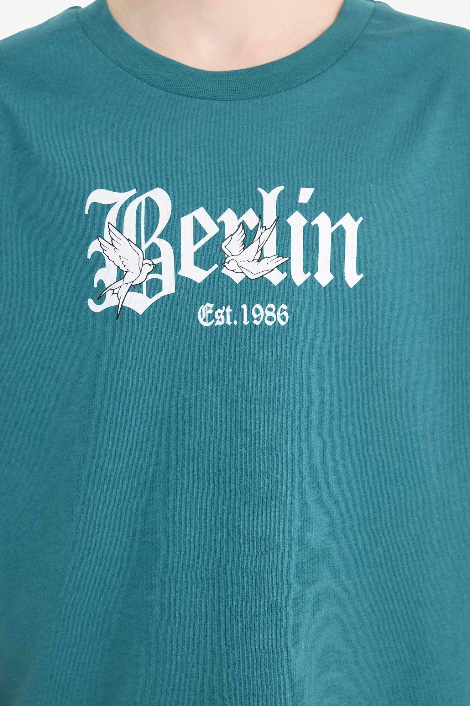 تيشيرت أولاد نص كم مطبوع قصة عادية برقبة مستديرة