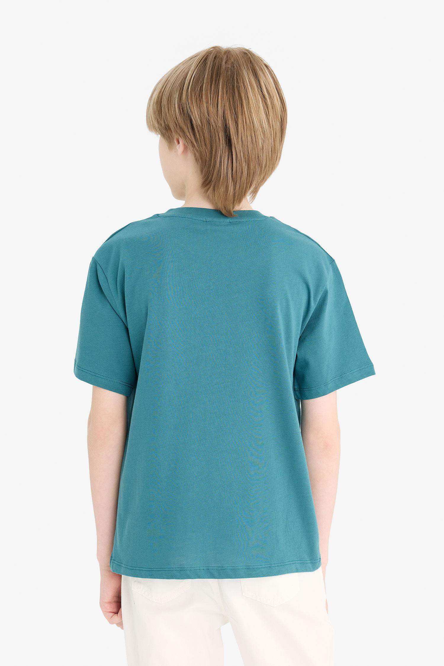 تيشيرت أولاد نص كم مطبوع قصة عادية برقبة مستديرة