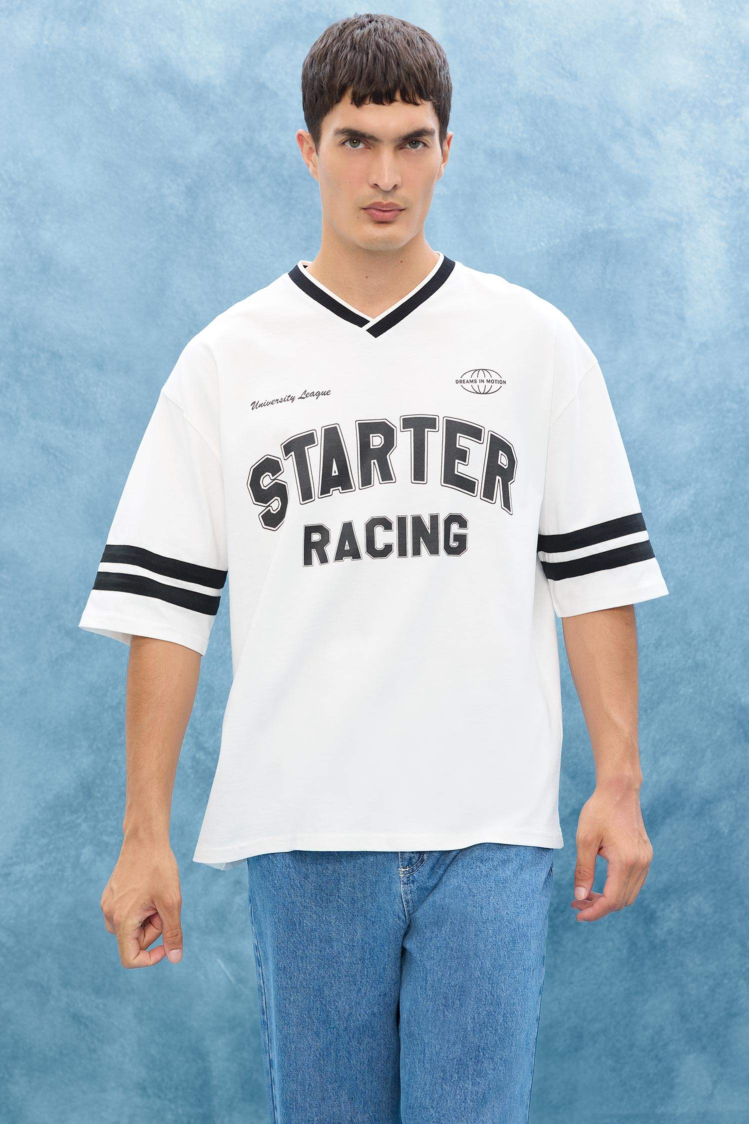 Loose Fit Bisiklet Yaka Baskılı Kısa Kollu Tişört