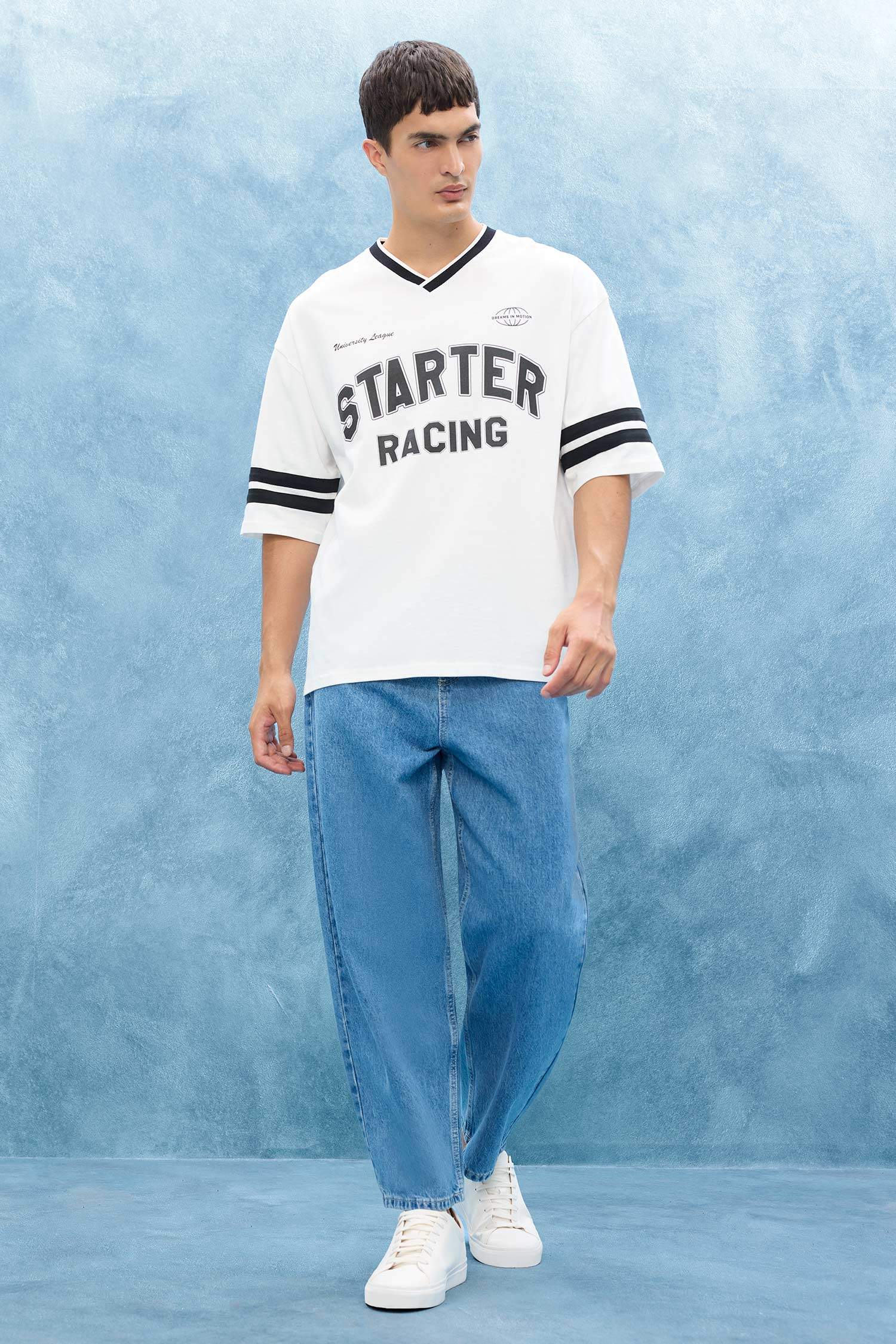 Loose Fit Bisiklet Yaka Baskılı Kısa Kollu Tişört