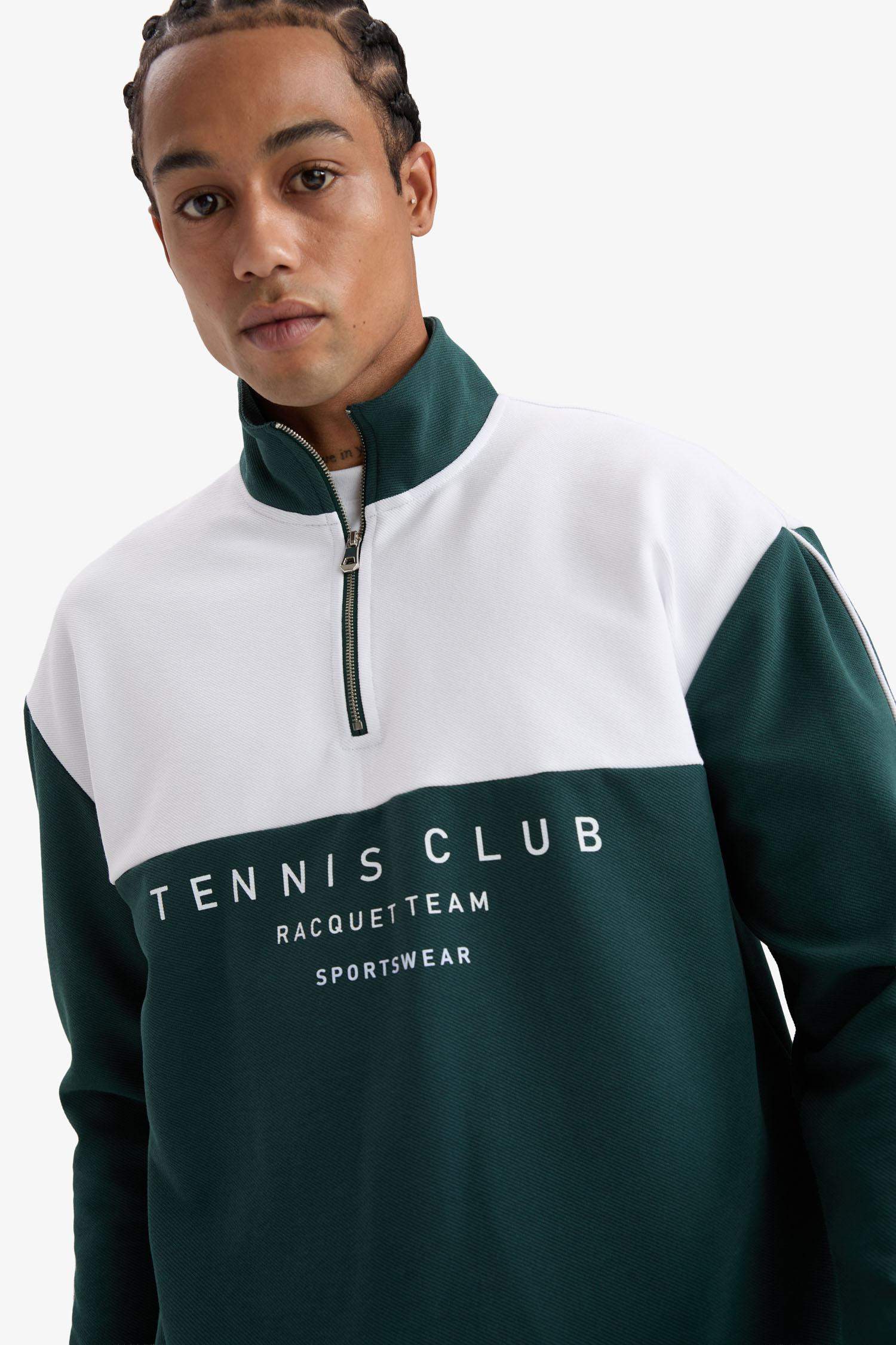 DeFactoFit Boxy Fit Stand Collar Printed Sports Sweatshirt