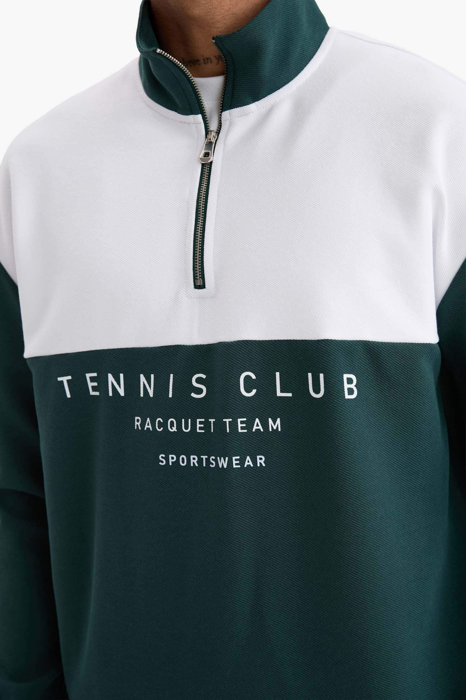 DeFactoFit Boxy Fit Stand Collar Printed Sports Sweatshirt