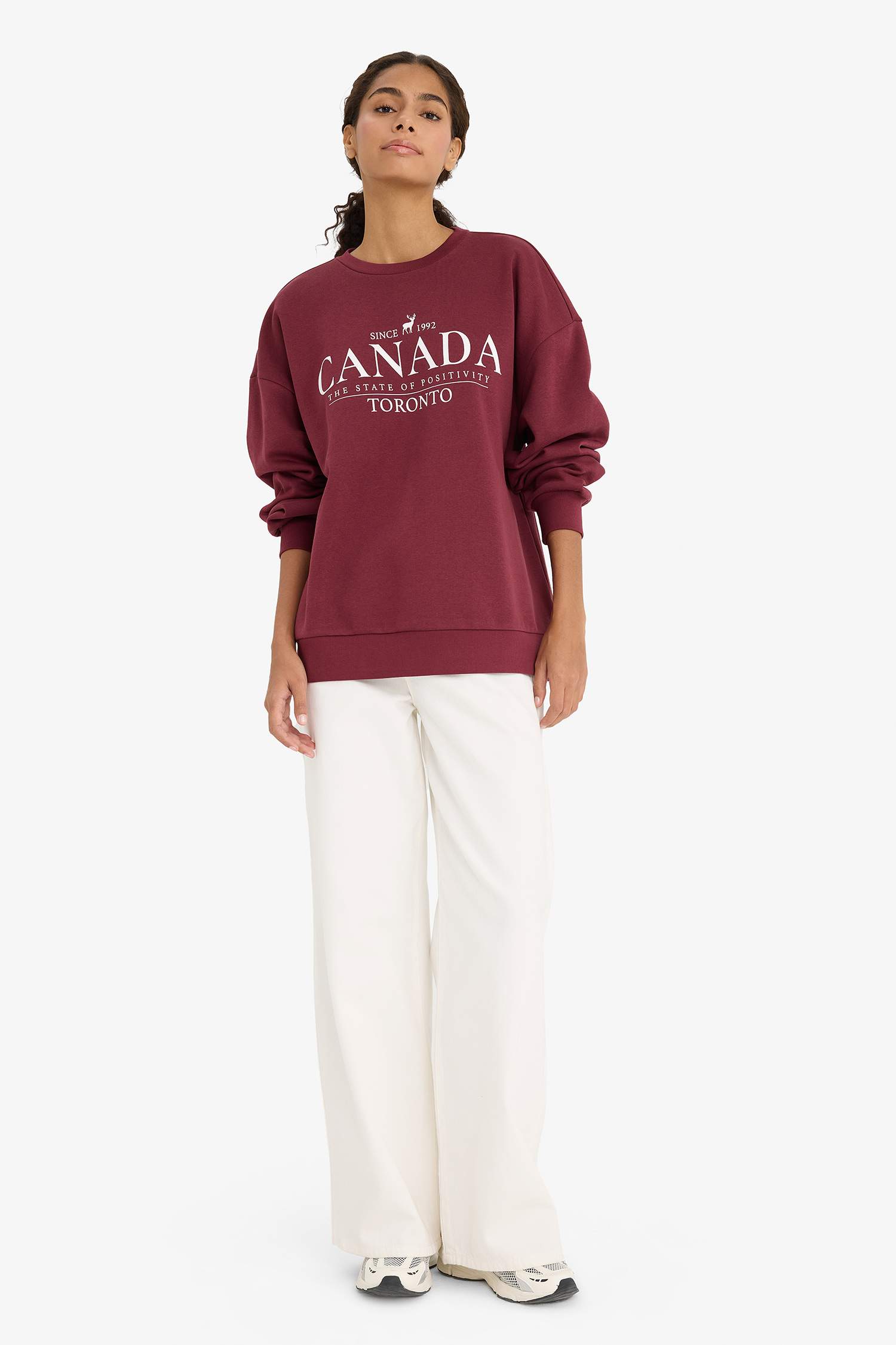 Sweatshirt oversize imprimé en tissu épais à col rond