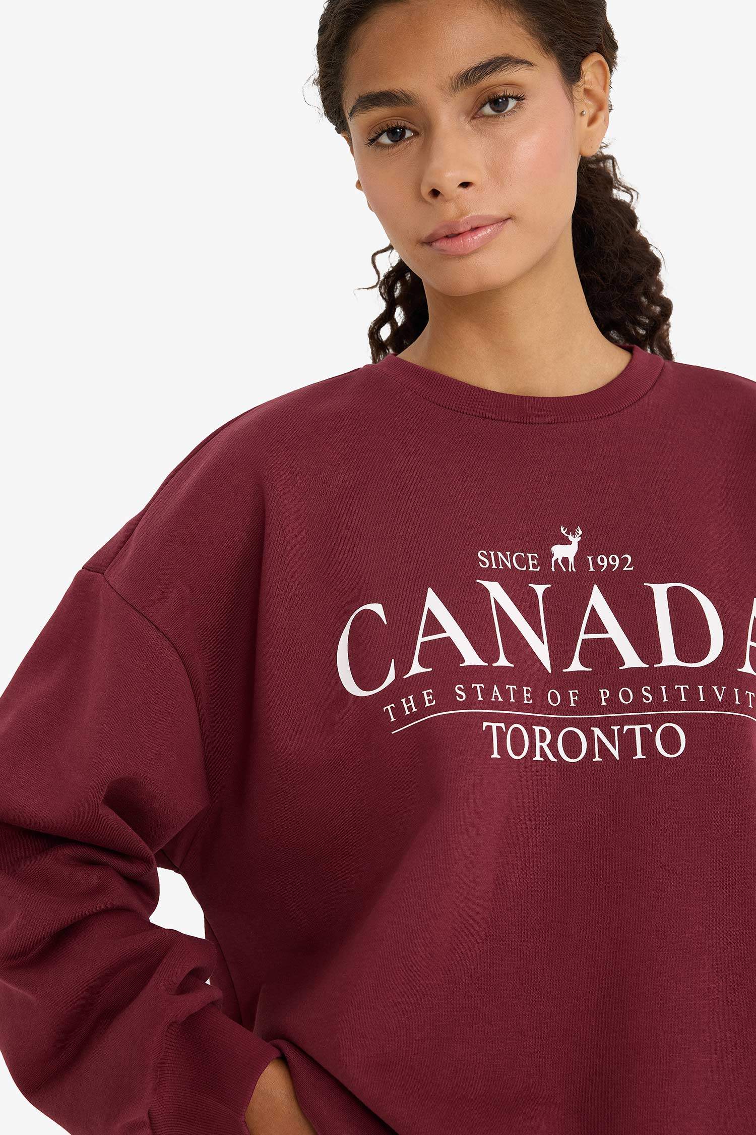 Sweatshirt oversize imprimé en tissu épais à col rond