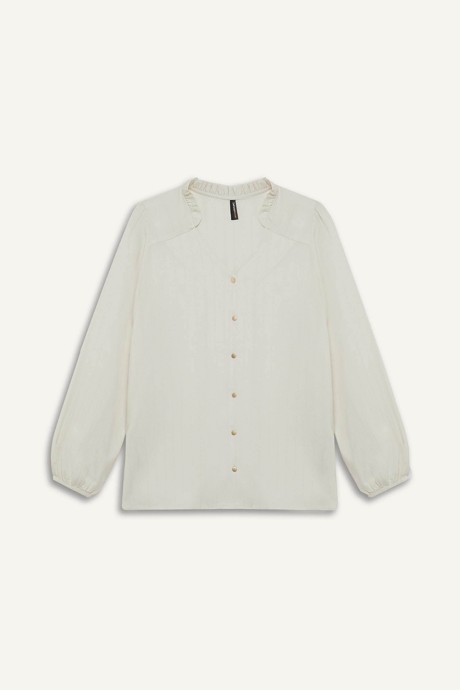 قميص كم طويل قصة عادية بياقة مستديرة