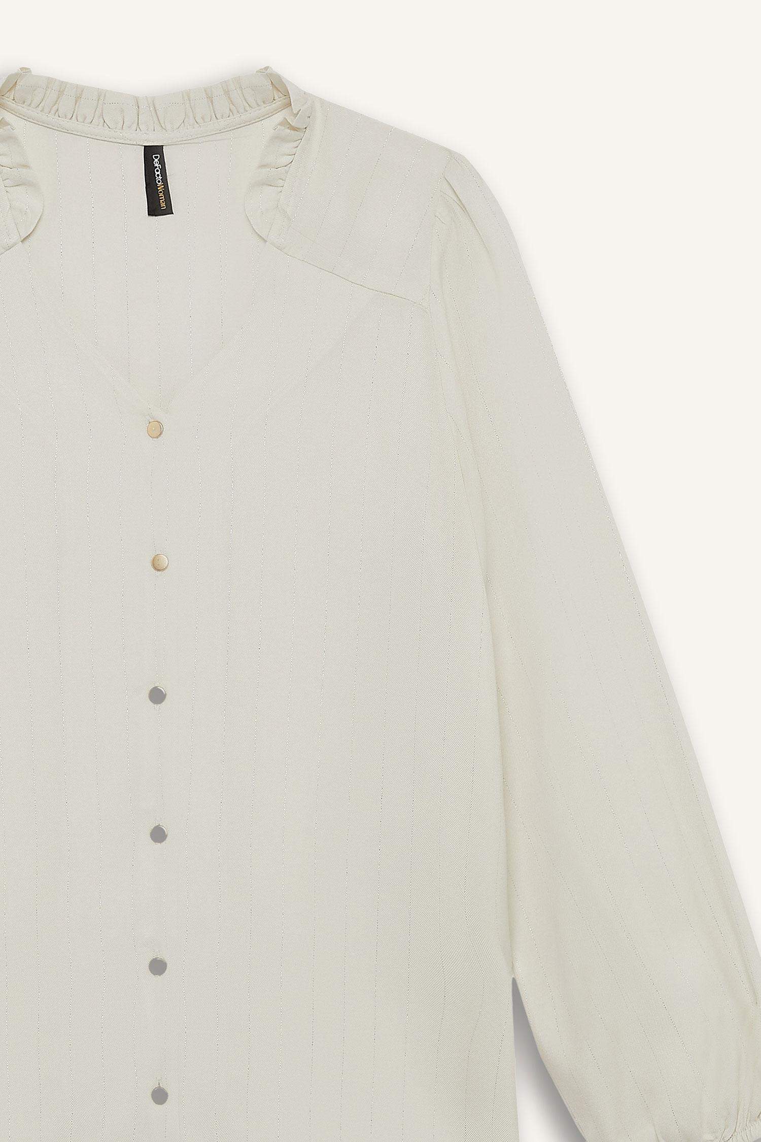 قميص كم طويل قصة عادية بياقة مستديرة