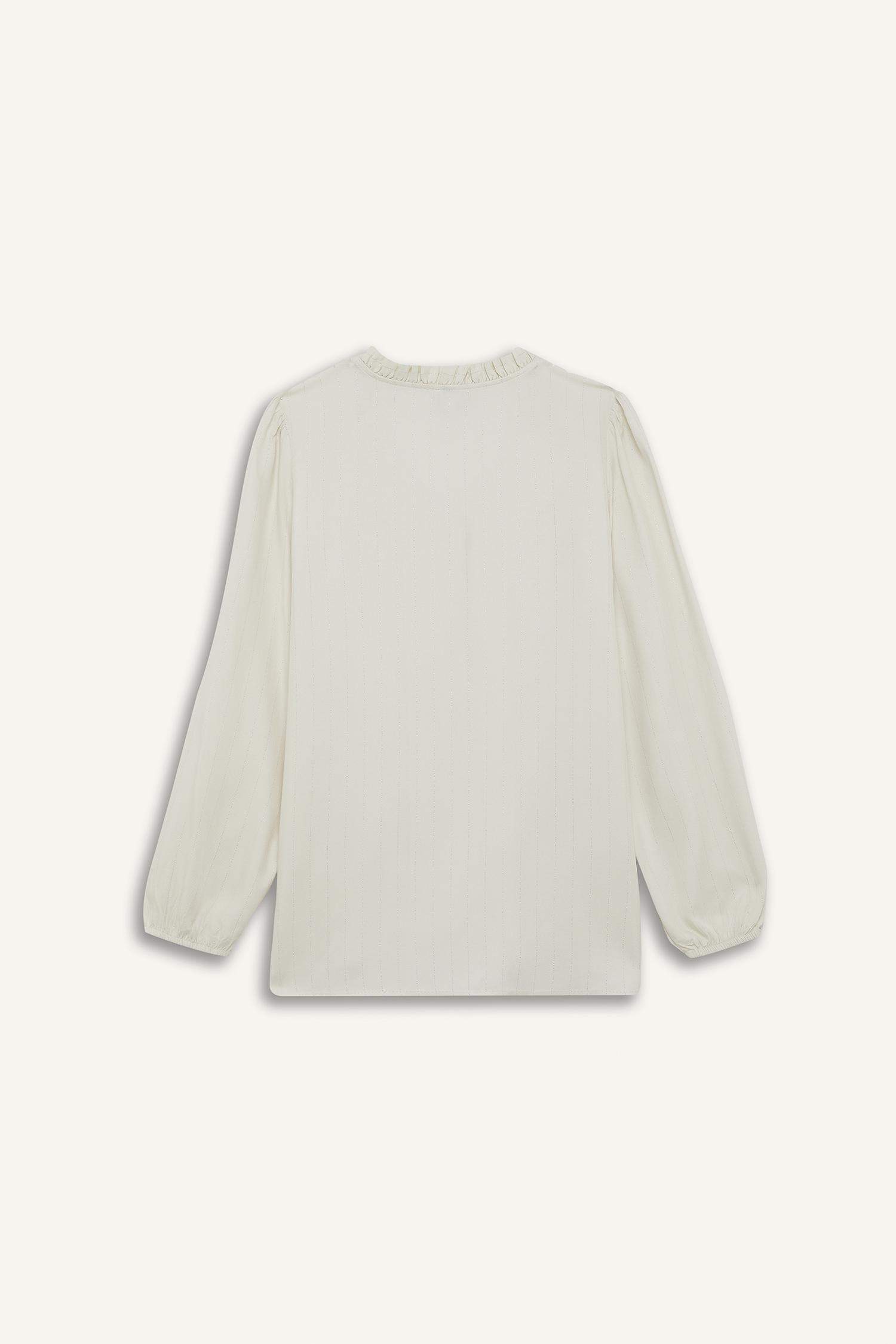 قميص كم طويل قصة عادية بياقة مستديرة