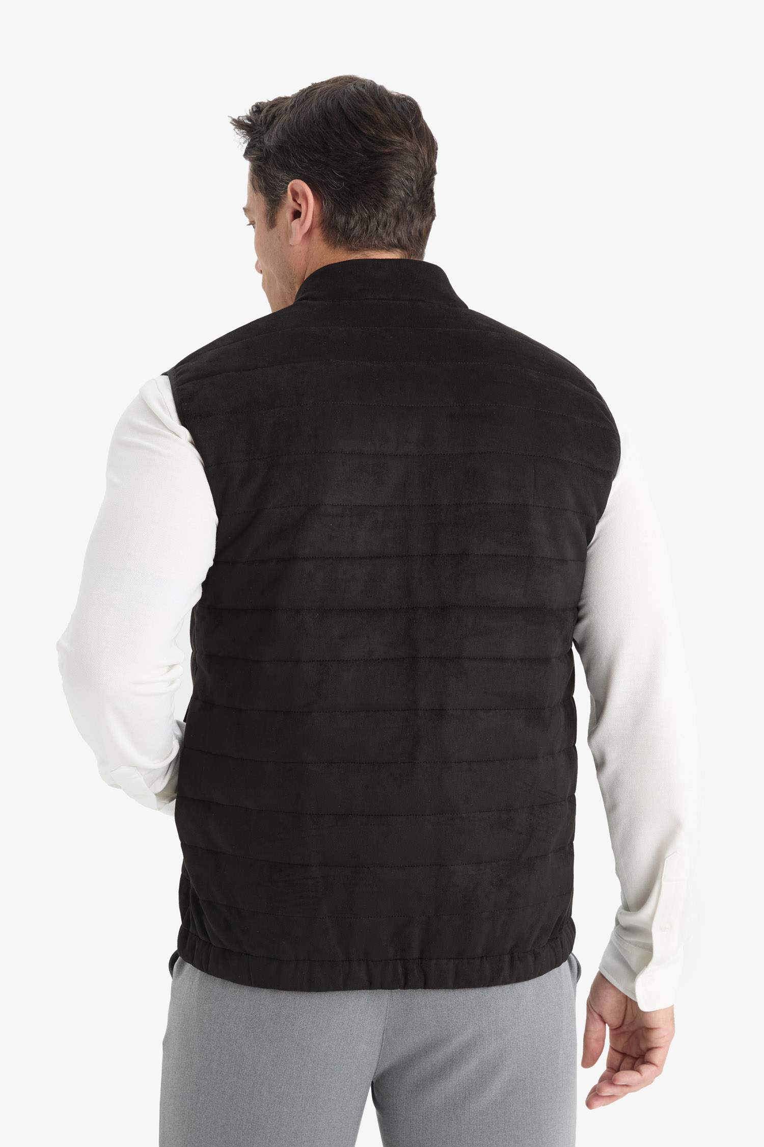 Slim Fit Dar Kesim Dik Yaka Astarlı Fermuarlı Cepli Mevsimlik Baharlık Süet Yelek