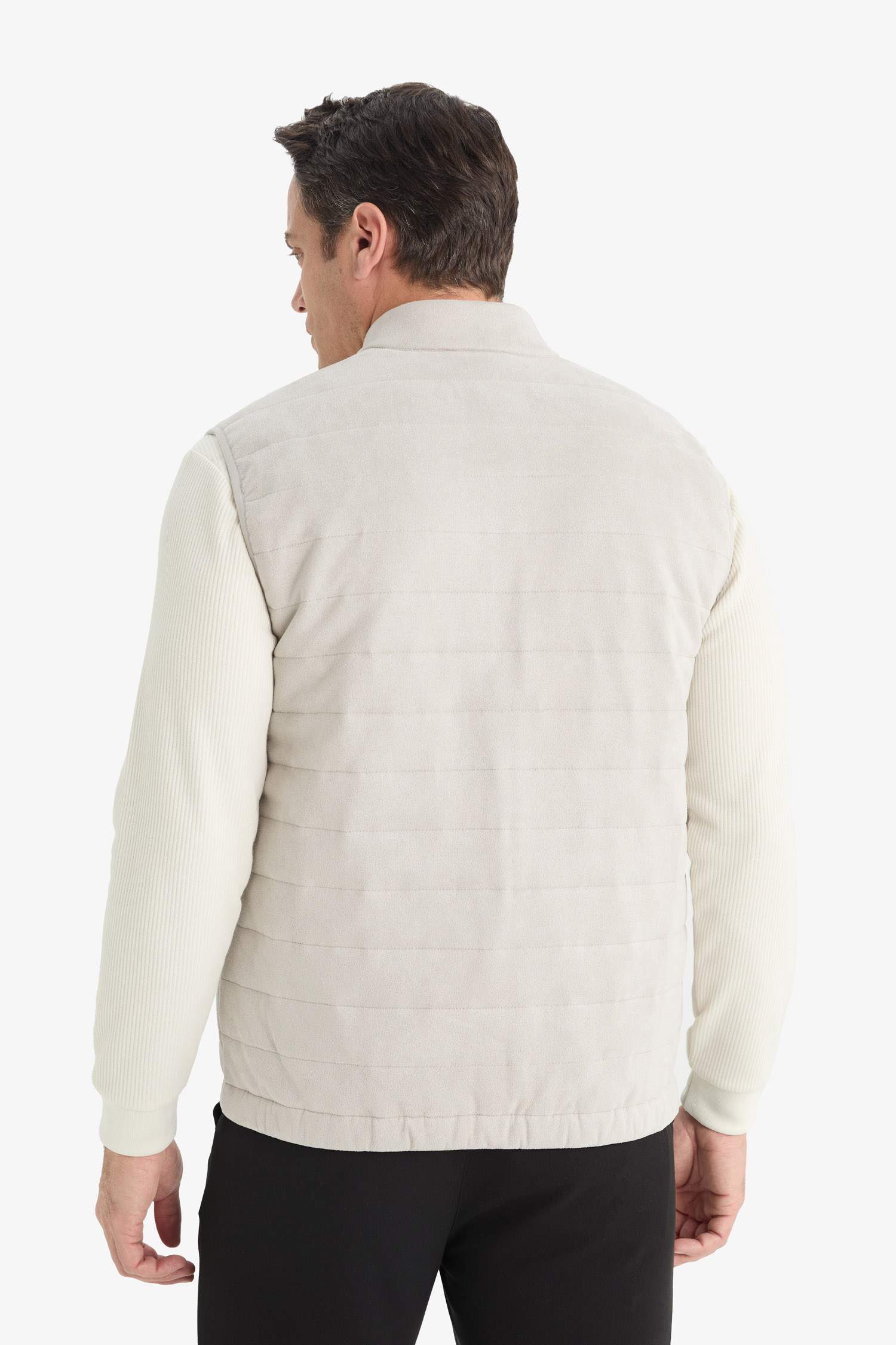 Slim Fit Dar Kesim Dik Yaka Astarlı Fermuarlı Cepli Mevsimlik Baharlık Süet Yelek