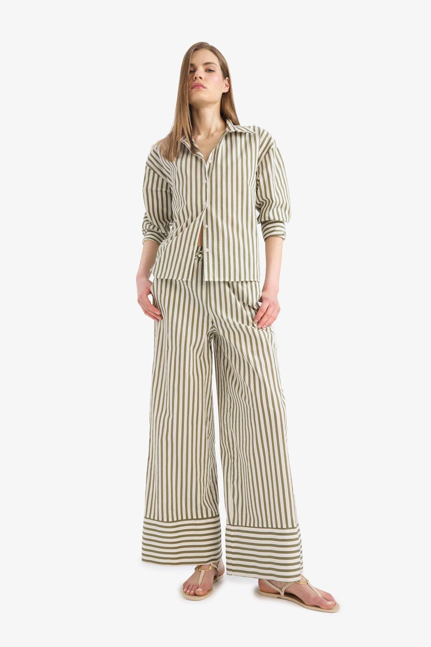 بنطرون قماش برجل واسع وايد ليج بجيب وخصر عالي