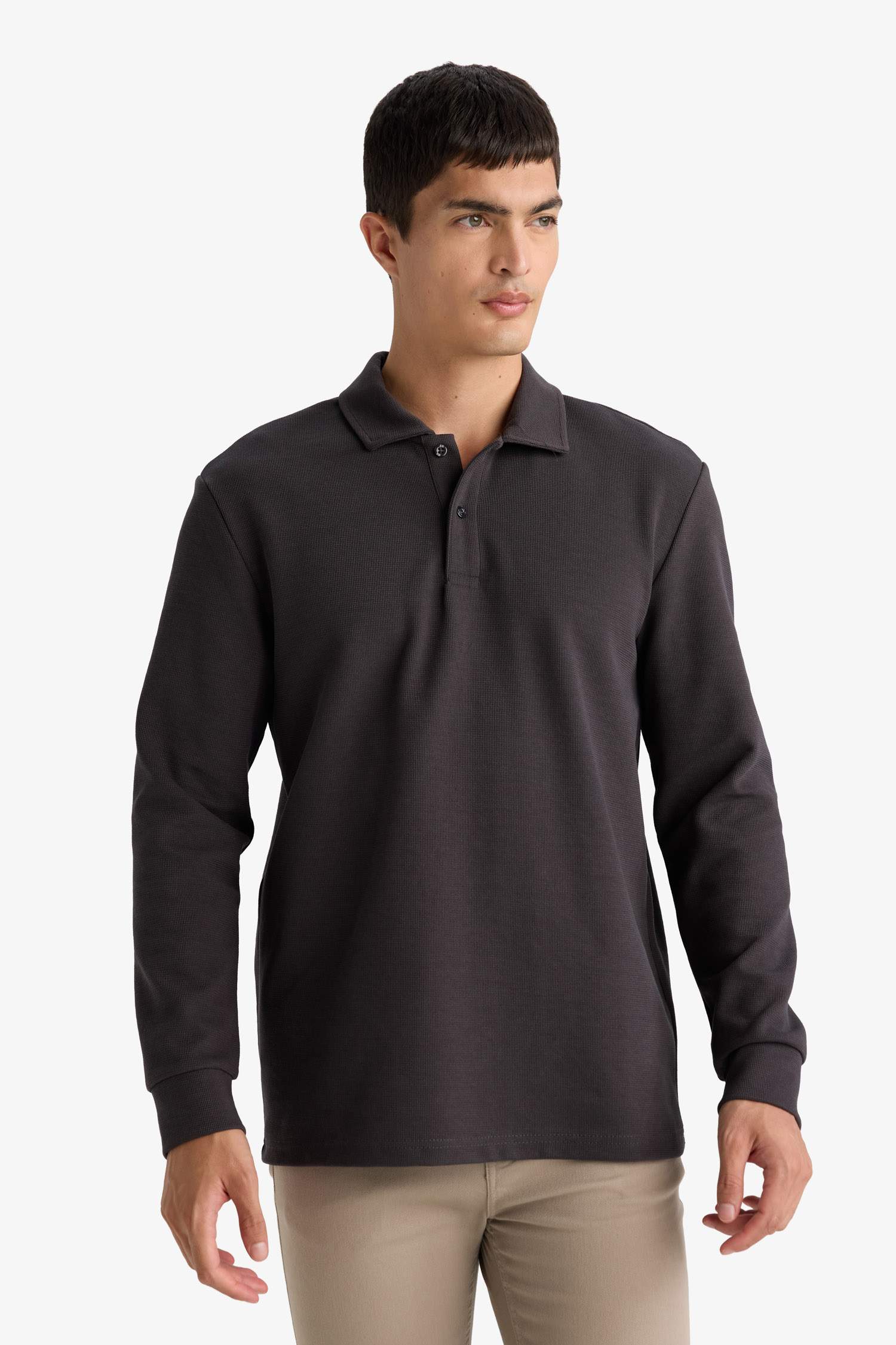 Regular Fit Polo Yaka Waffle Sweatshirt