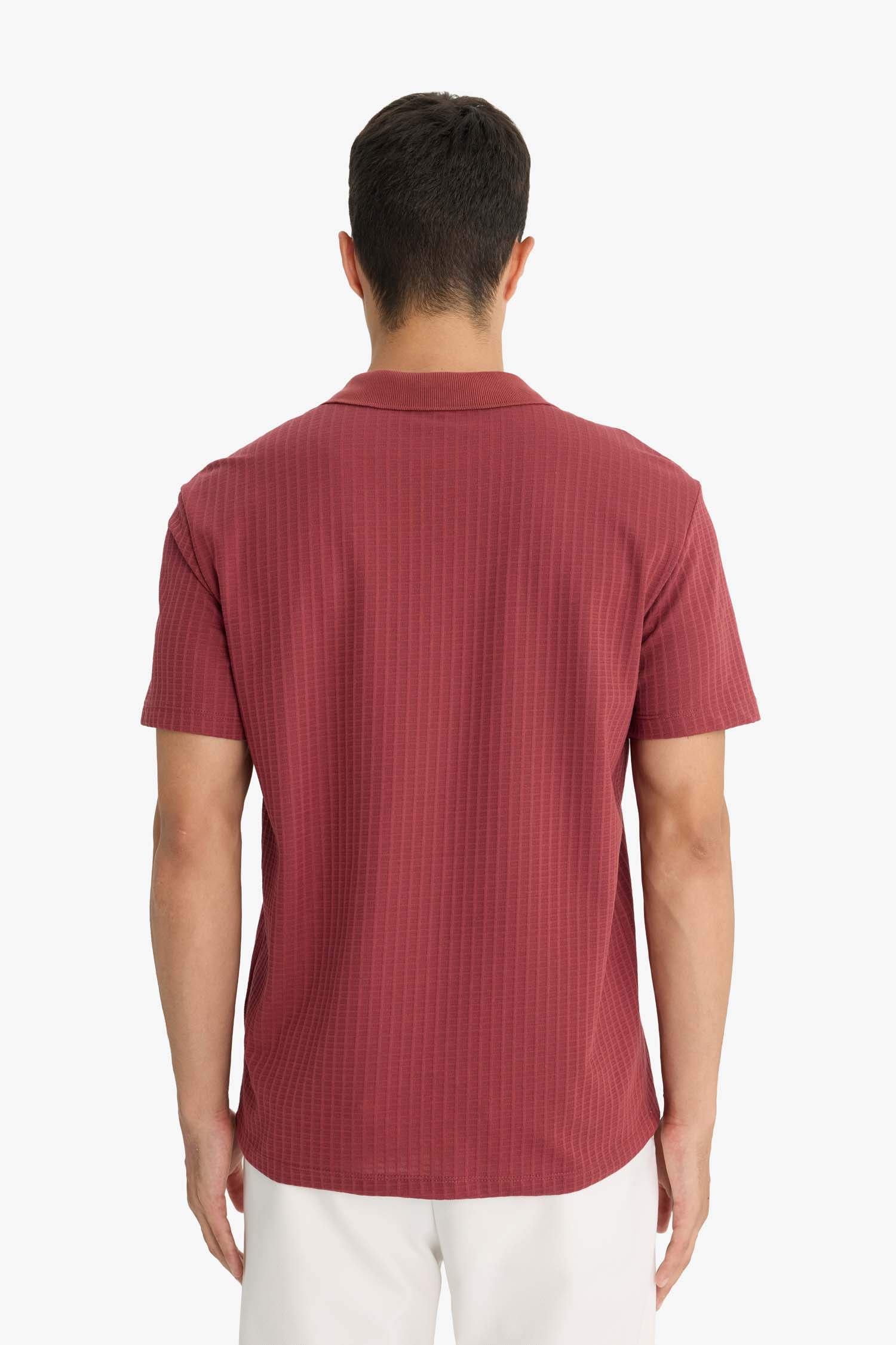 Regular Fit Polo Yaka Waffle Dokulu Kumaş Kısa Kollu Tişört