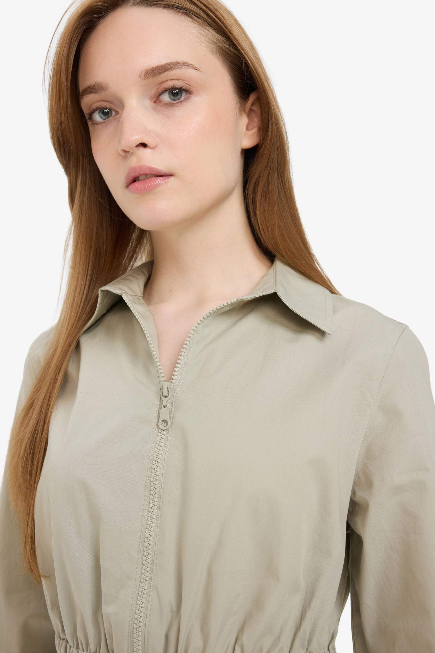 فستان ردن طويل بوبلين قصة عادية بياخة قميص