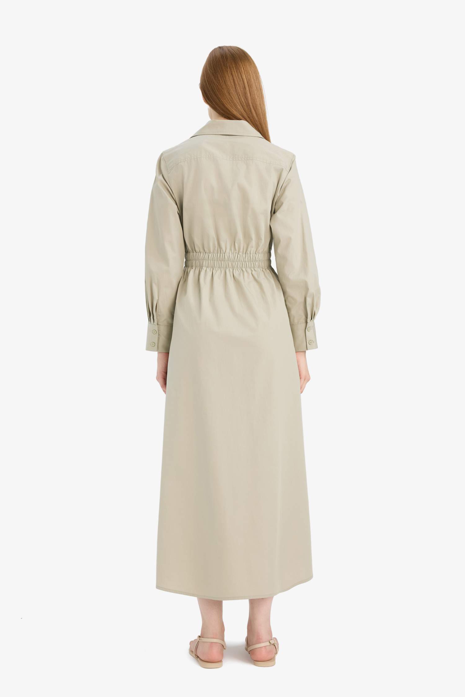 فستان ردن طويل بوبلين قصة عادية بياخة قميص