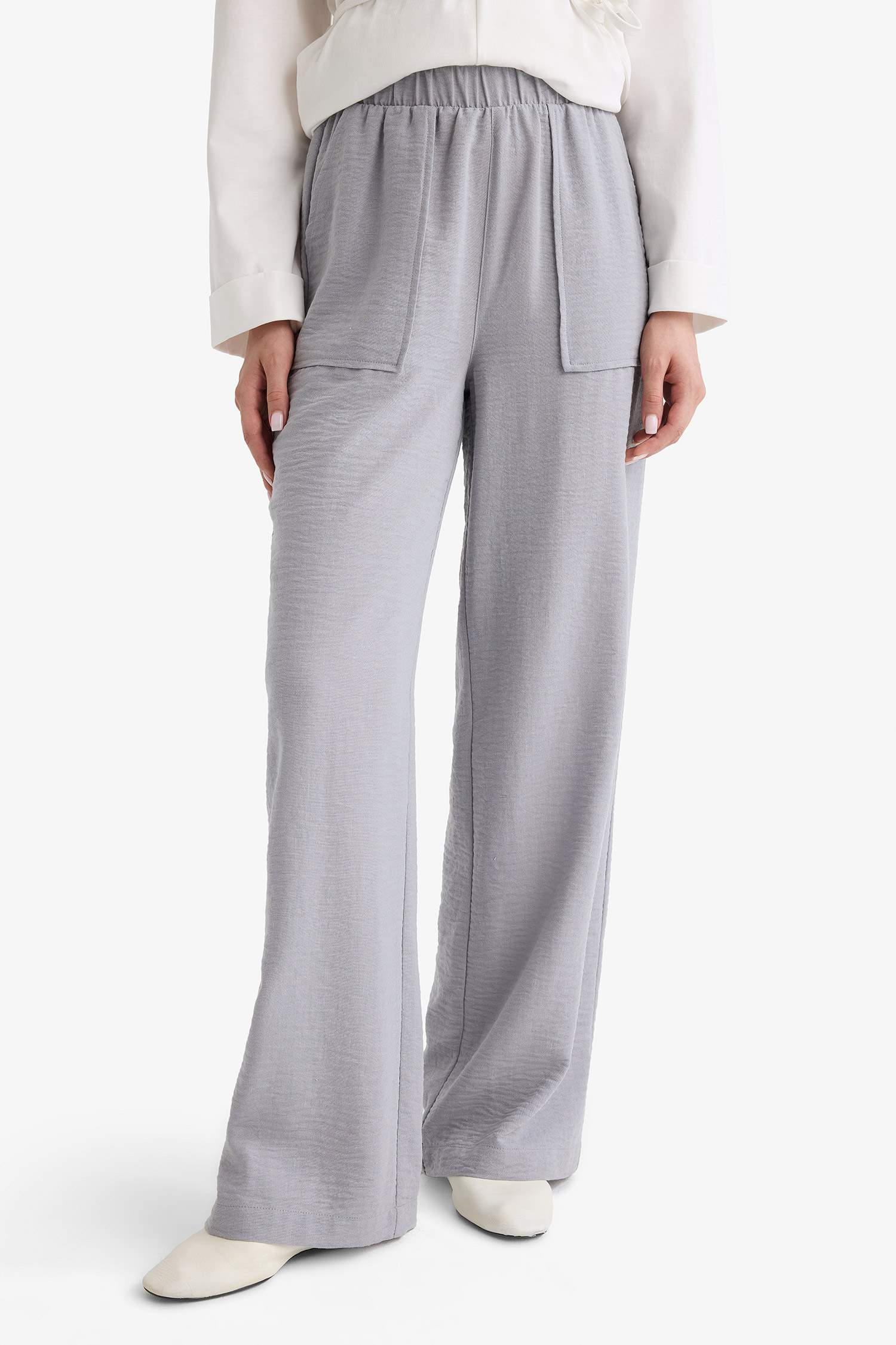 Wide Leg Elastic Waist Pocketed Trousers