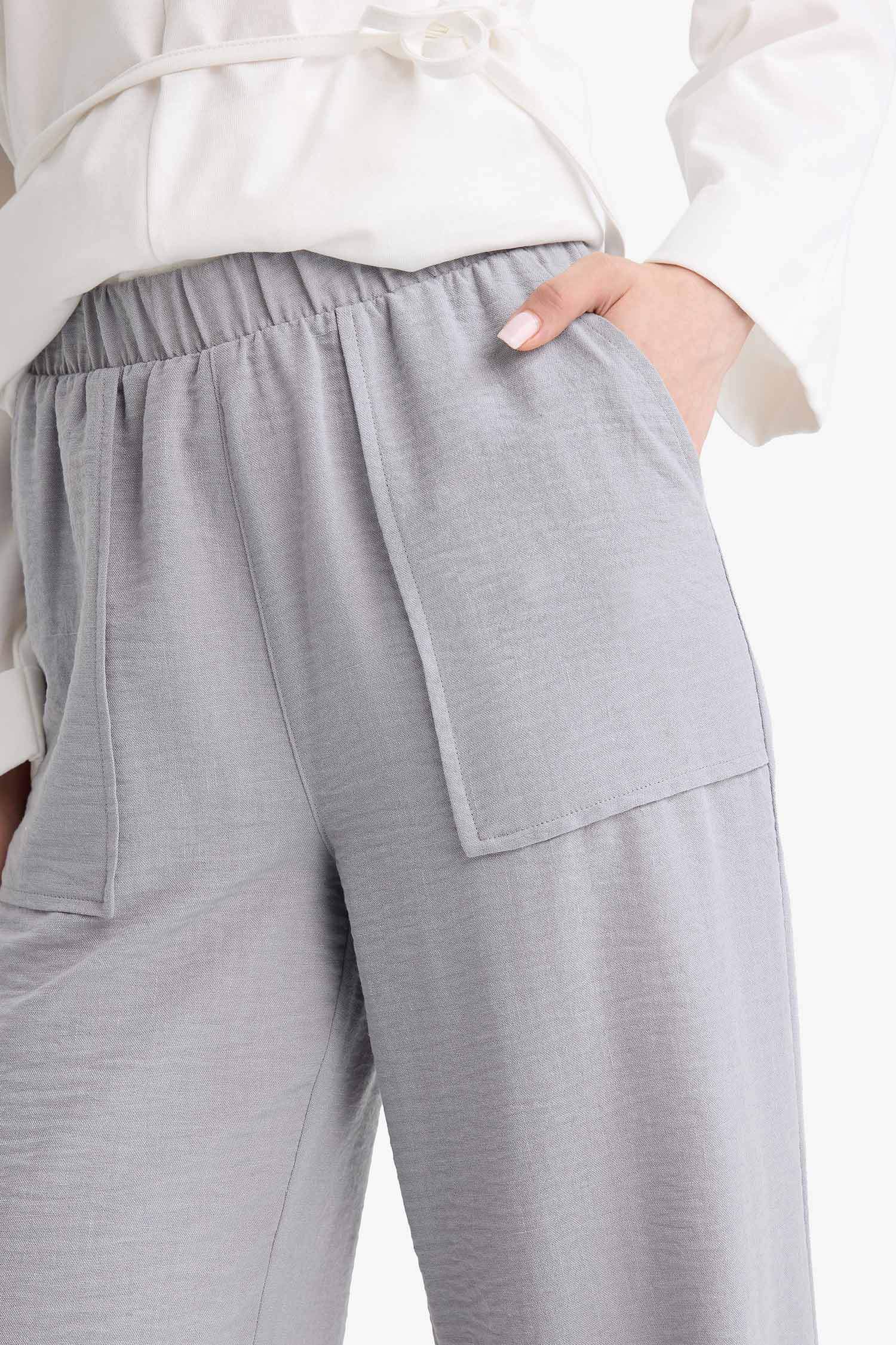 Wide Leg Elastic Waist Pocketed Trousers