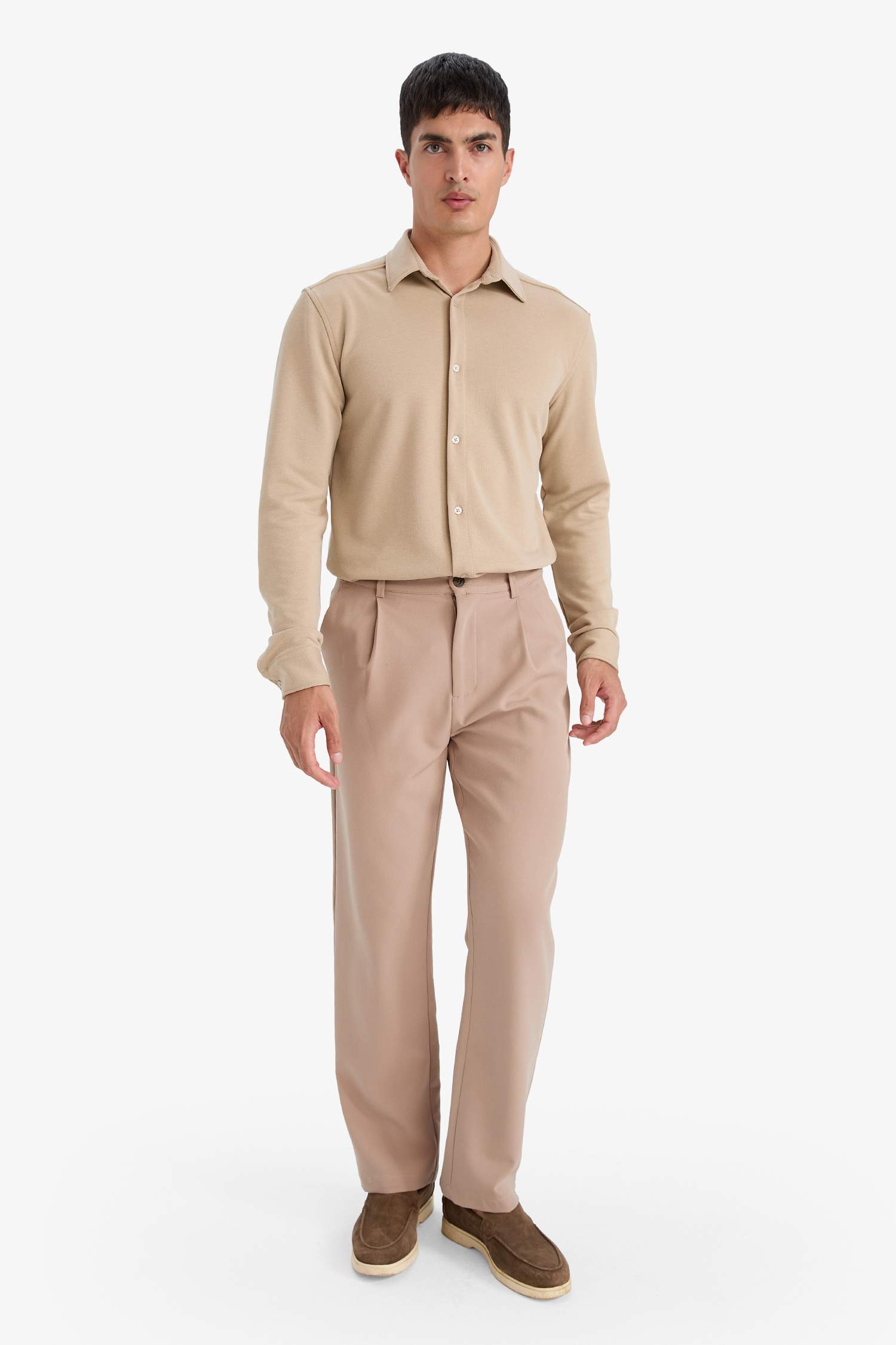 Modern Fit Polo Yaka Pike Uzun Kollu Gömlek