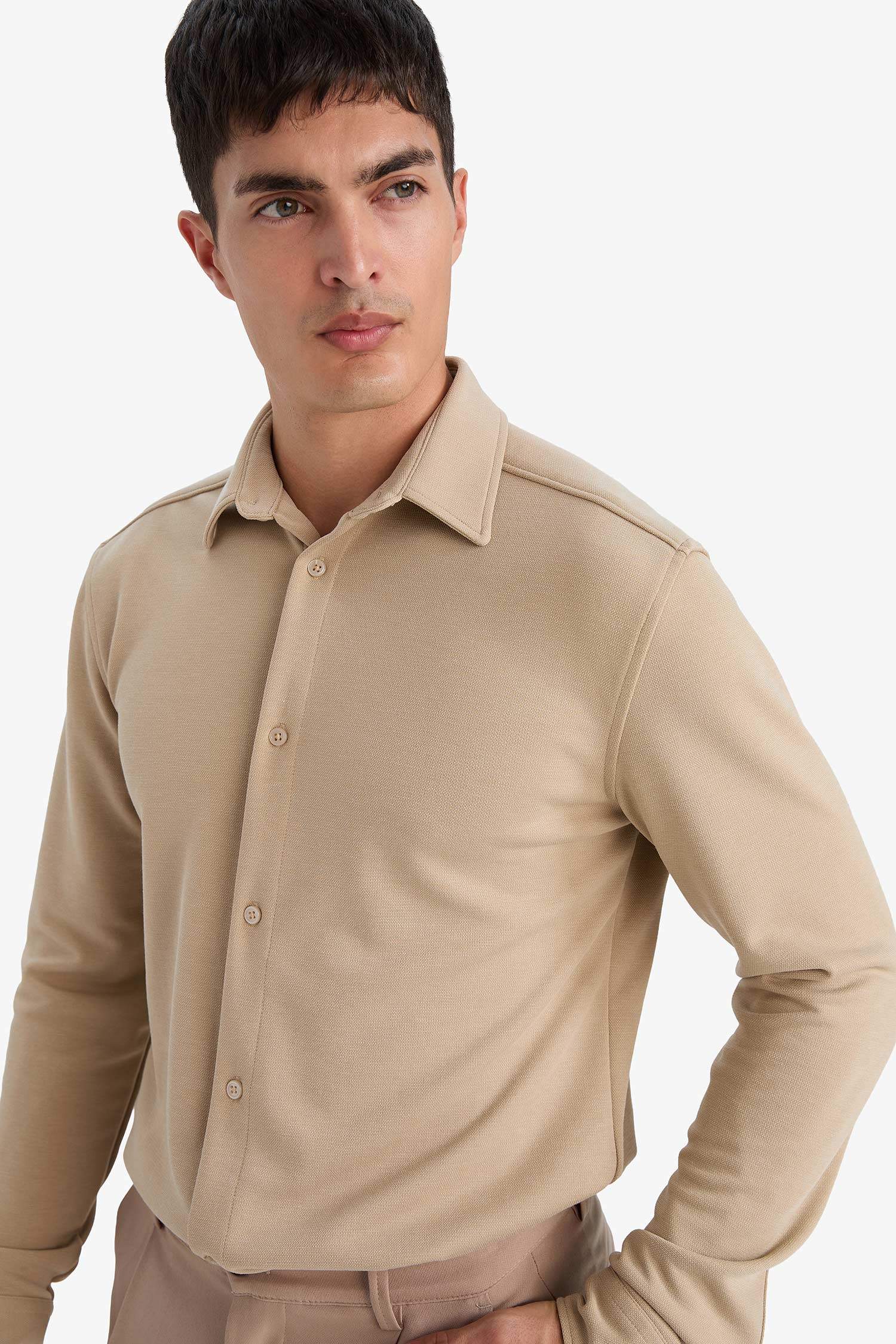 Modern Fit Polo Yaka Pike Uzun Kollu Gömlek