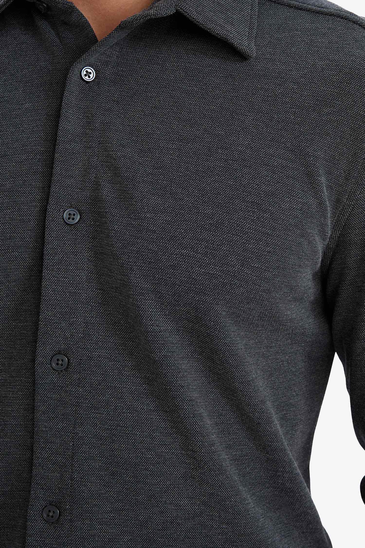 Modern Fit Polo Yaka Pike Uzun Kollu Gömlek