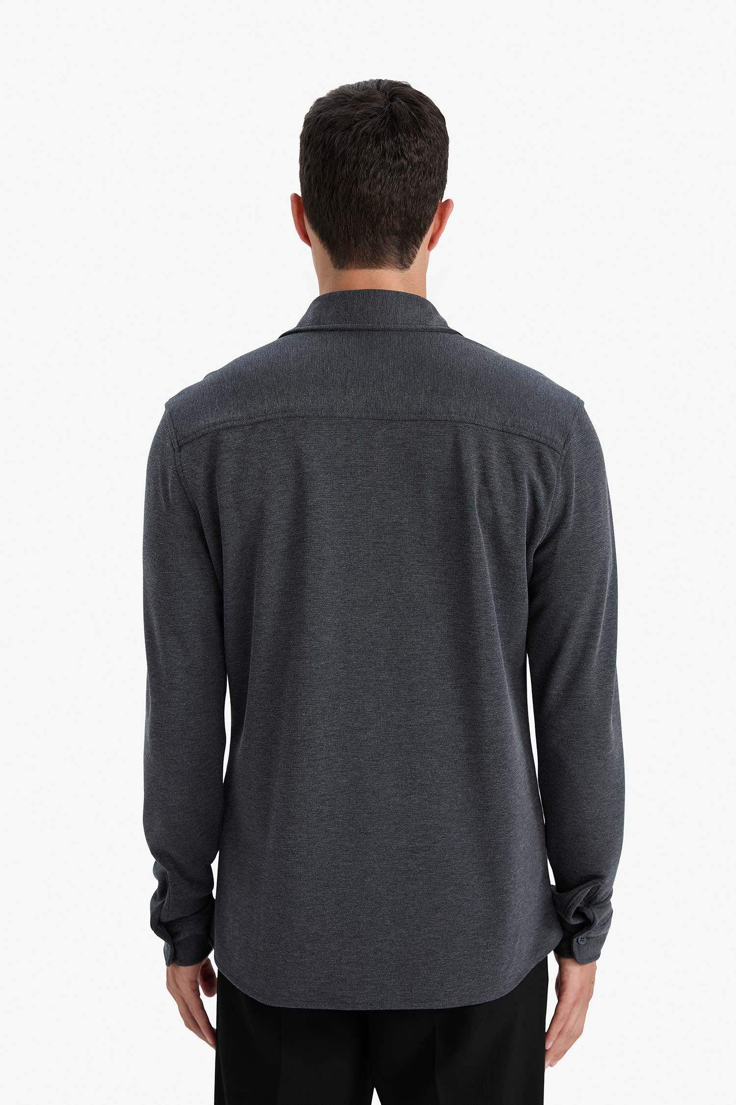 Modern Fit Polo Yaka Pike Uzun Kollu Gömlek