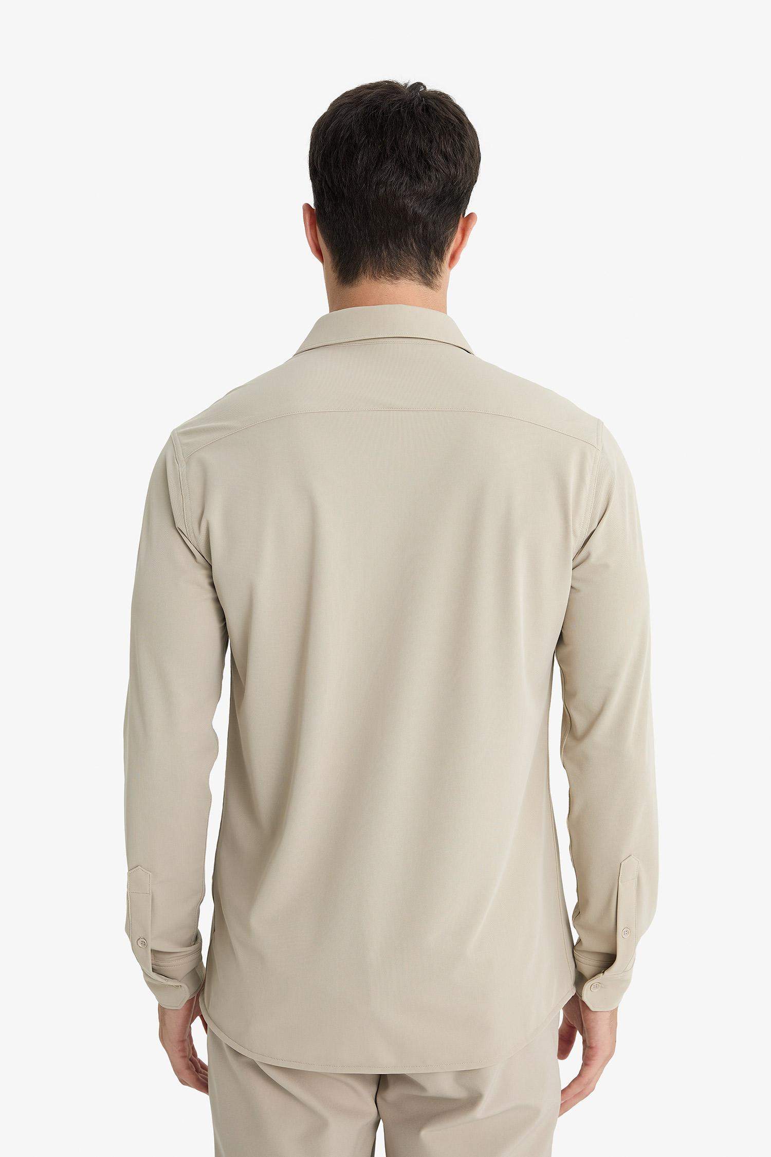 Slim Fit Dar Kesim Polo Yaka Pike Uzun Kollu Gömlek