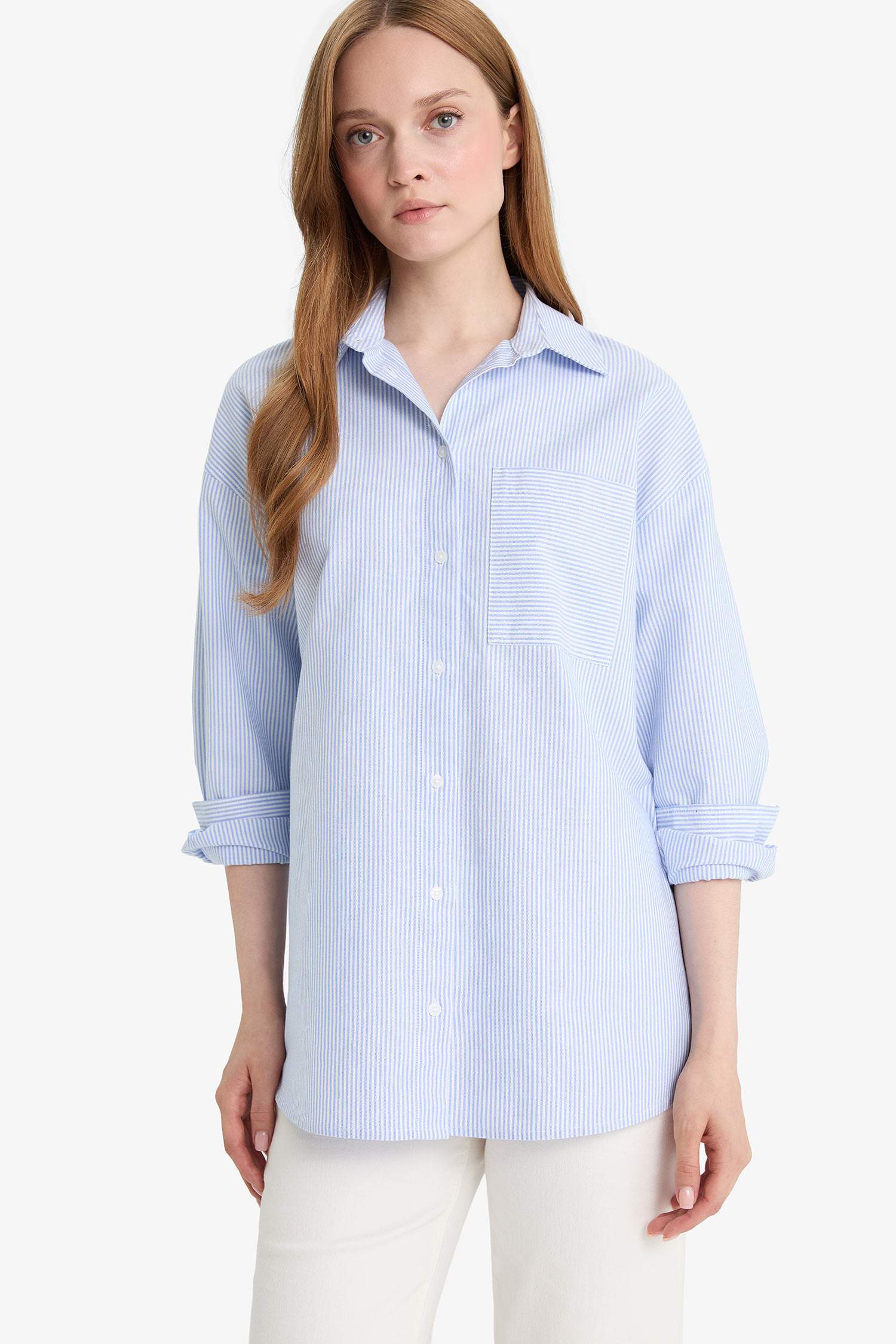 Tunique en oxford à manches longues Coupe décontractée