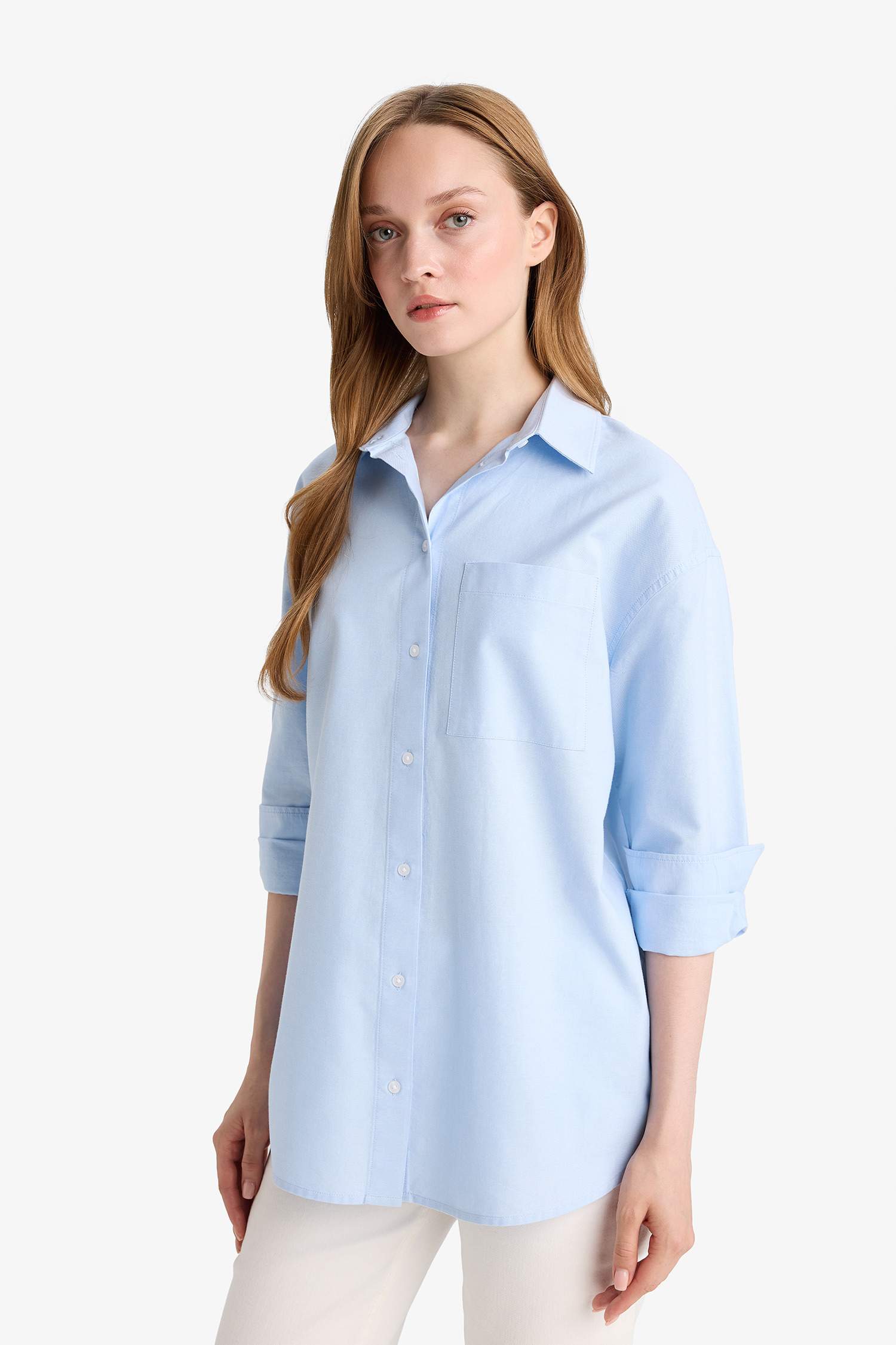 تونيكة كم طويل أوكسفورد قصة مريحة