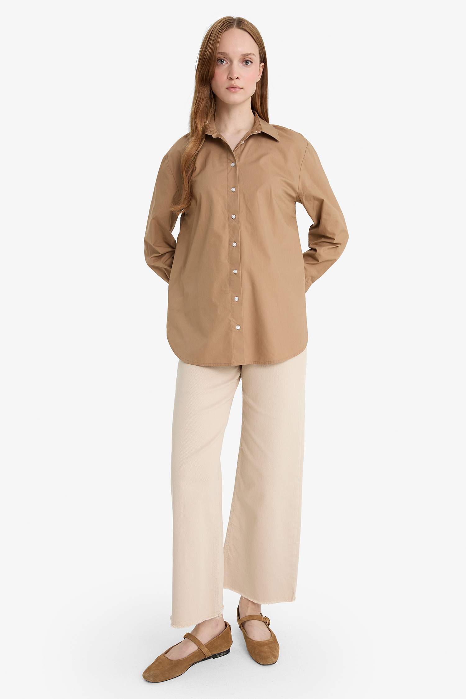 Tunique en popeline à manches longues Coupe décontractée
