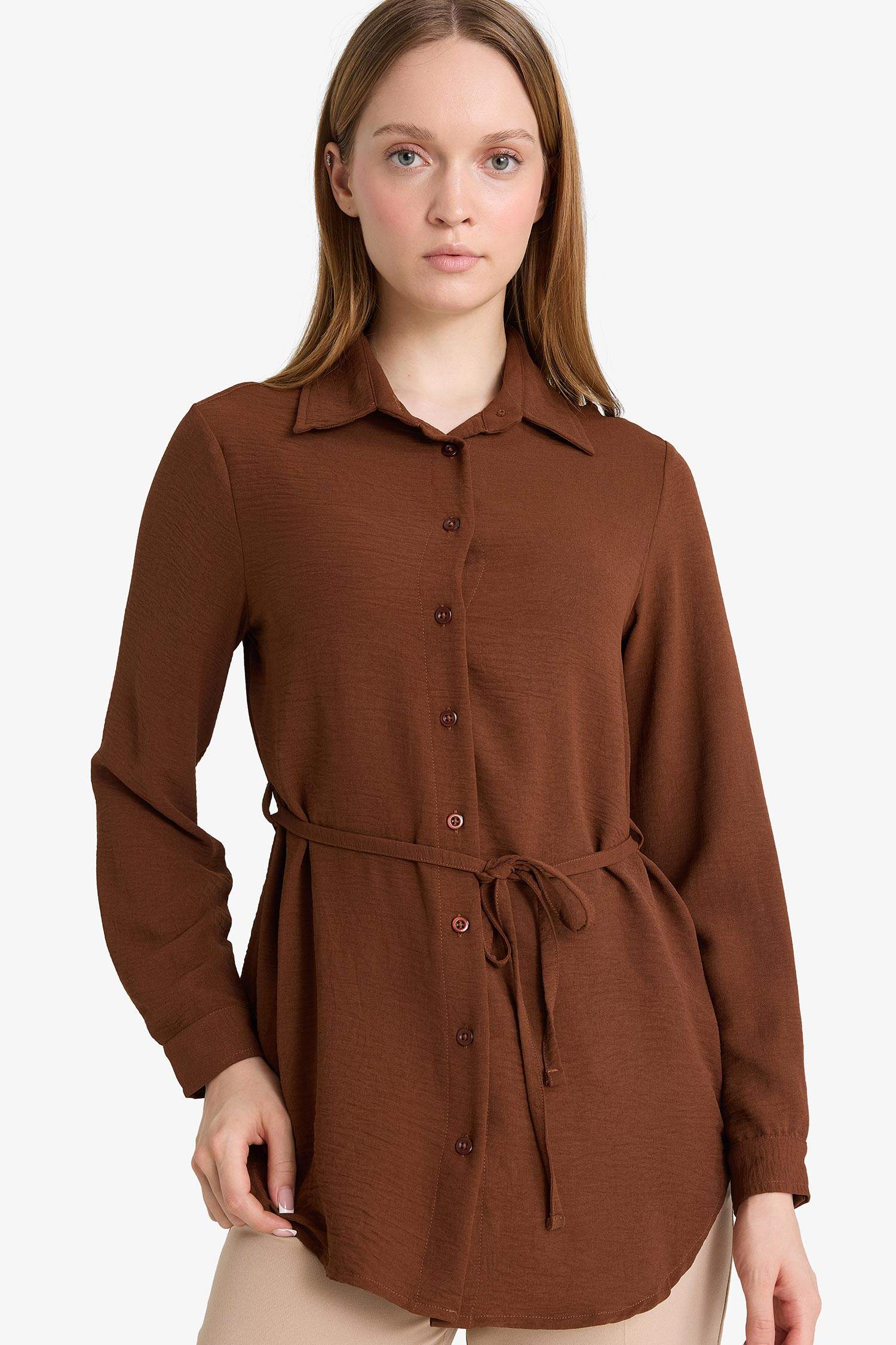 Regular Fit Shirt Collar Long Sleeve Tunic