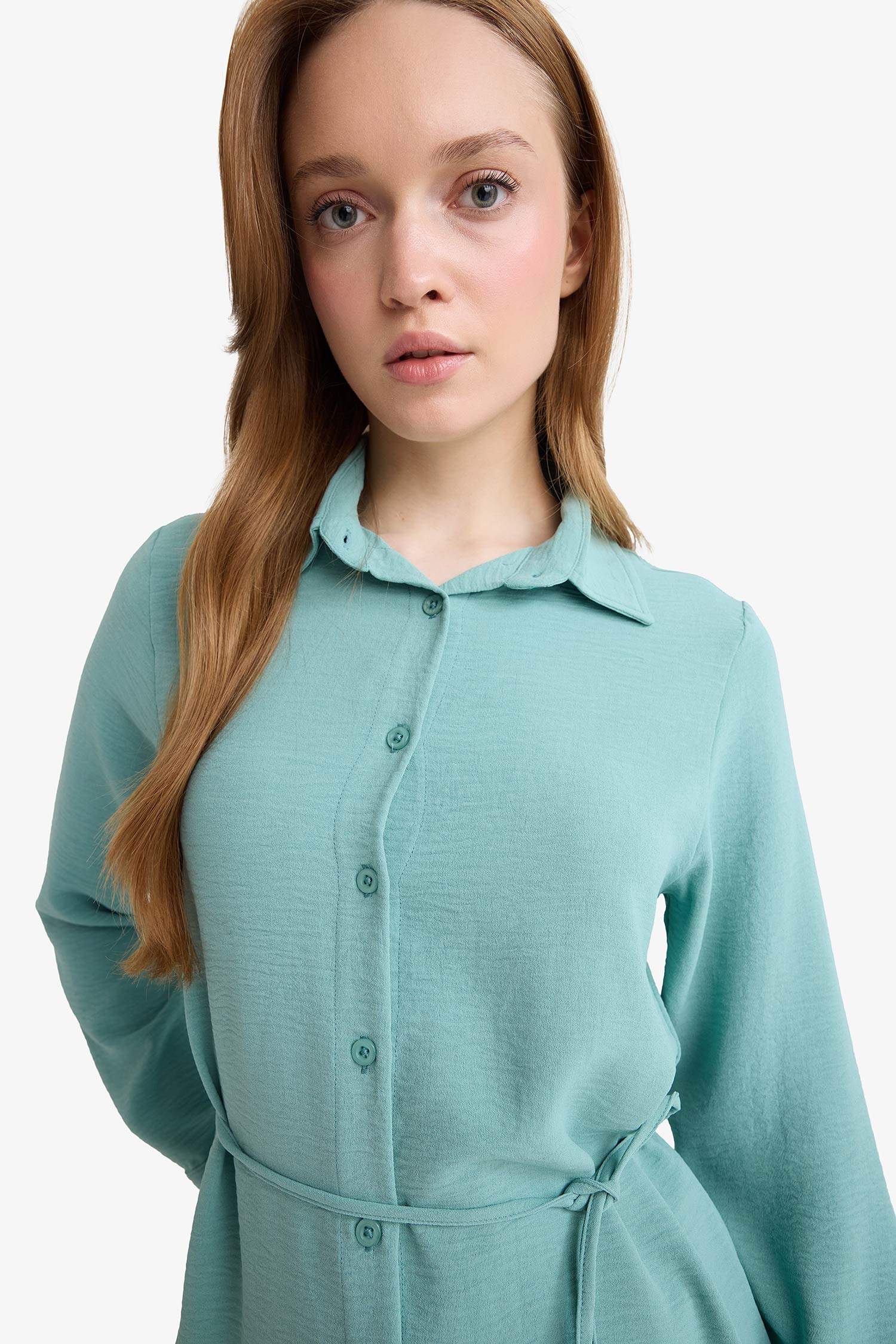 Regular Fit Shirt Collar Long Sleeve Tunic